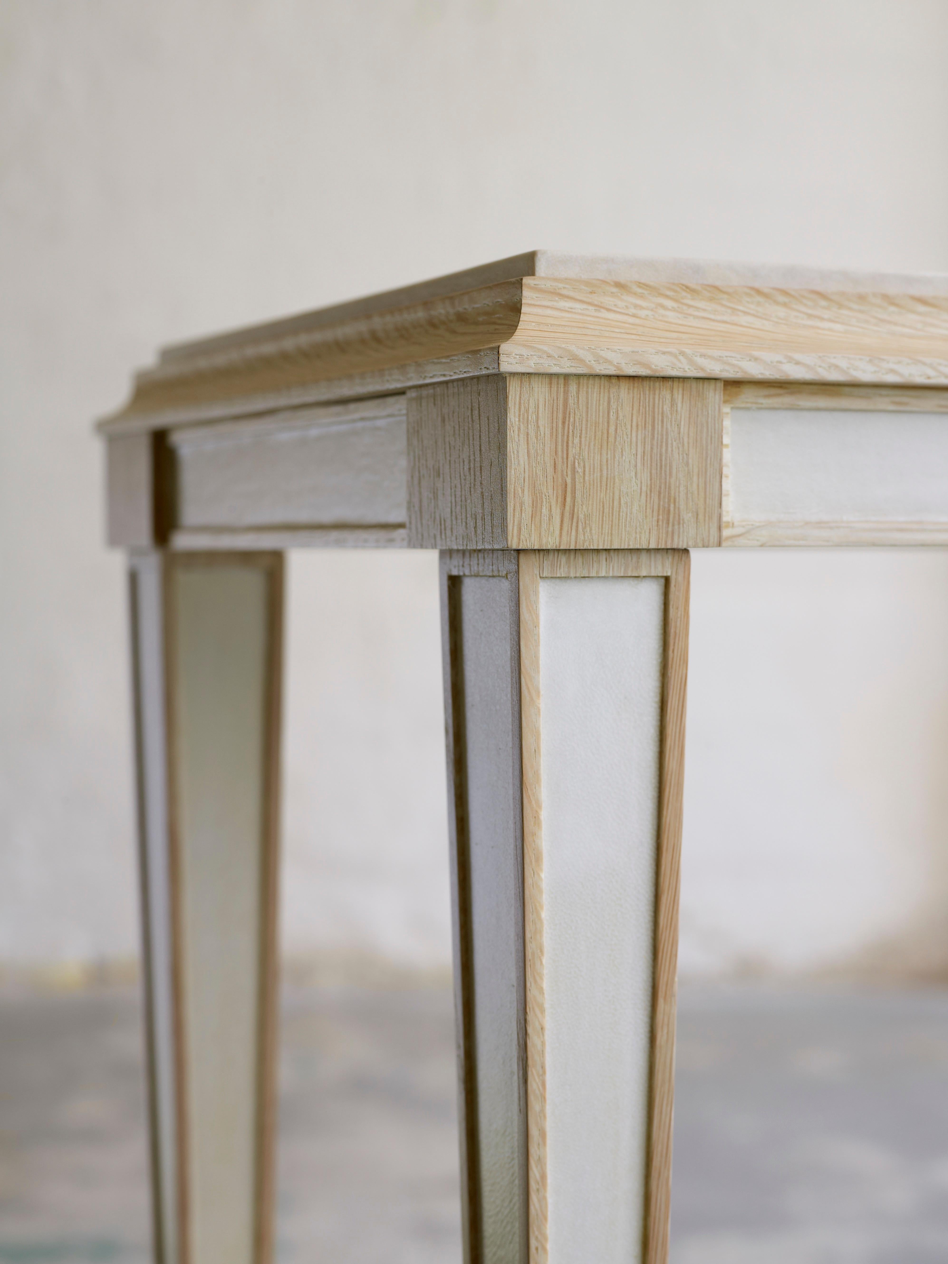 Contemporary Parchment Console by Billy Cotton in Bleached Oak, Parchment and Brass For Sale