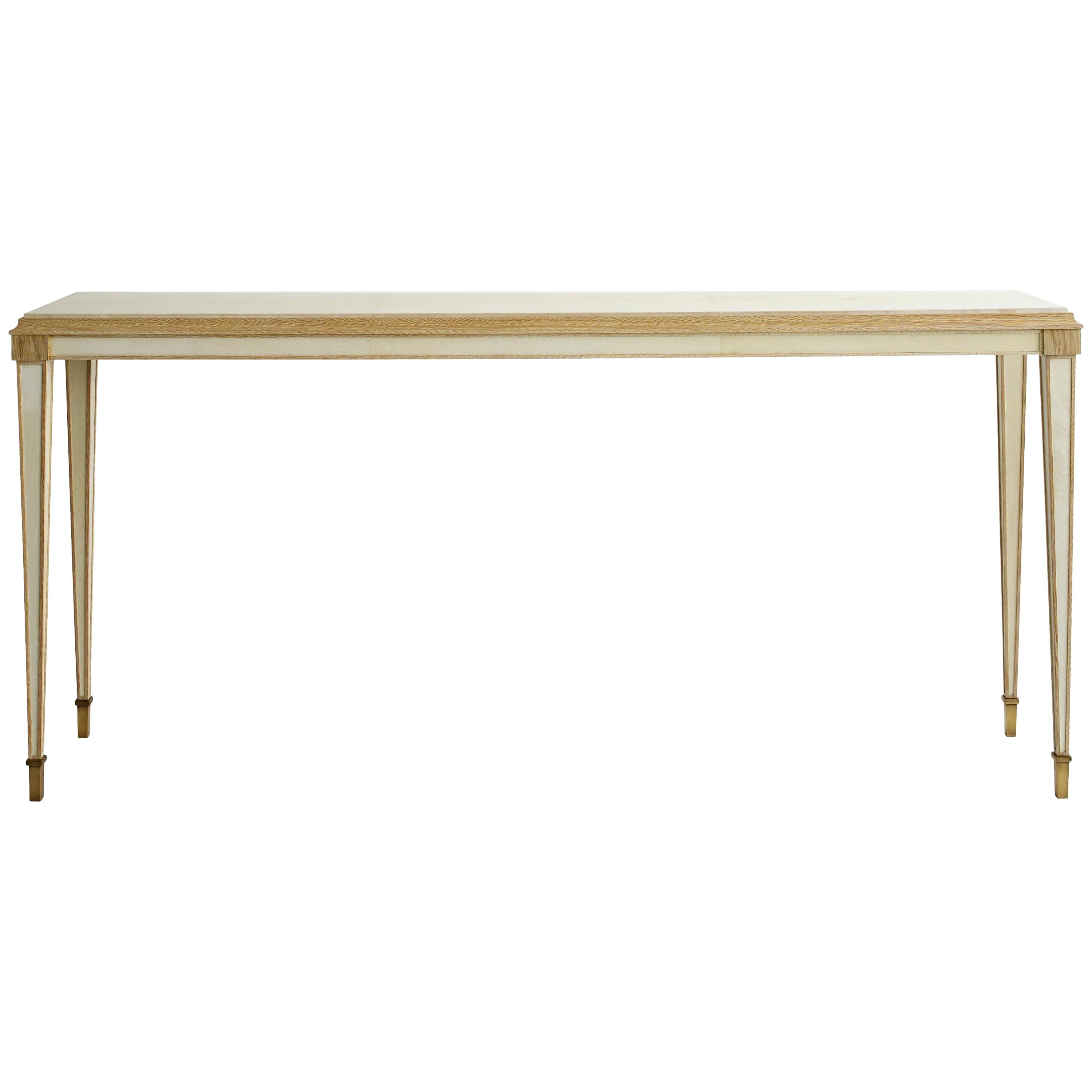 Parchment Console by Billy Cotton in Bleached Oak, Parchment and Brass For Sale