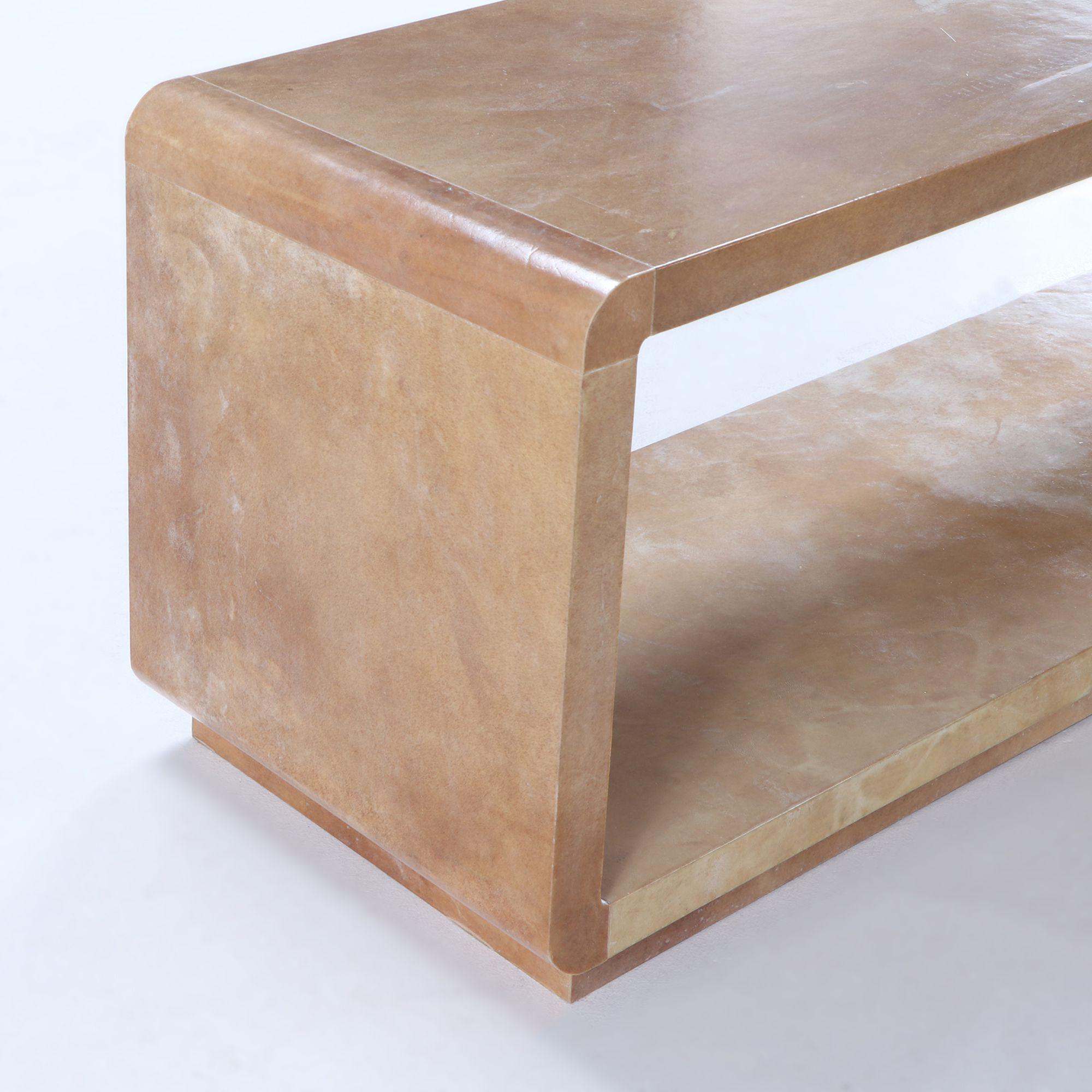 Modern Parchment covered bench or coffee table with rounded corners 