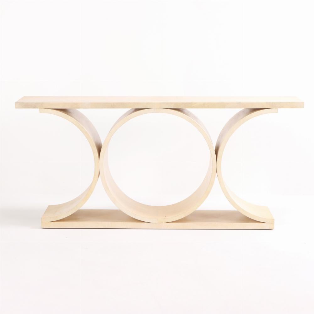 Mid-Century Modern Table console recouverte de parchemin, à la manière de Jean-Michel Frank. en vente