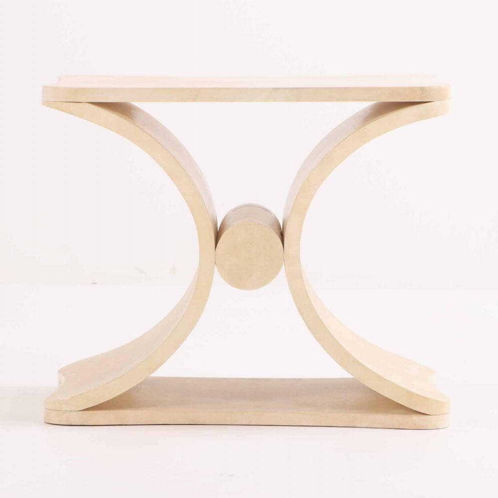 Argentine Parchment covered stool or end table in the manner of Jean-Michel Frank.