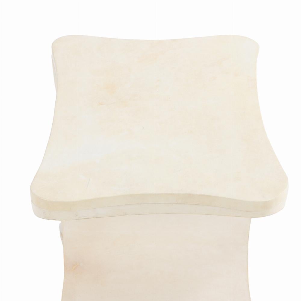 Parchment covered stool or end table in the manner of Jean-Michel Frank. In Good Condition In Philadelphia, PA