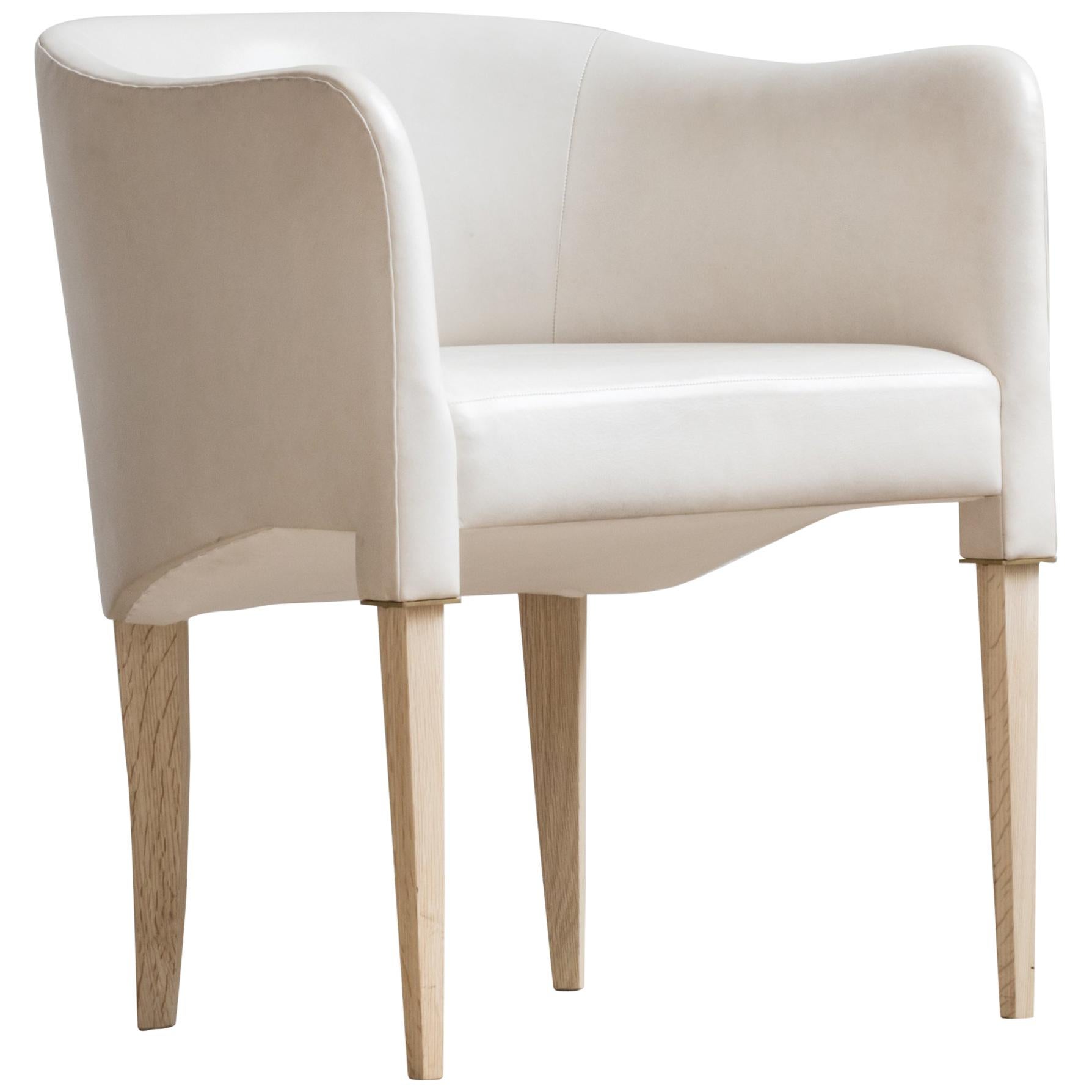 Parchment Dining Chair by Billy Cotton in Bleached Oak, Brass and White Leather For Sale
