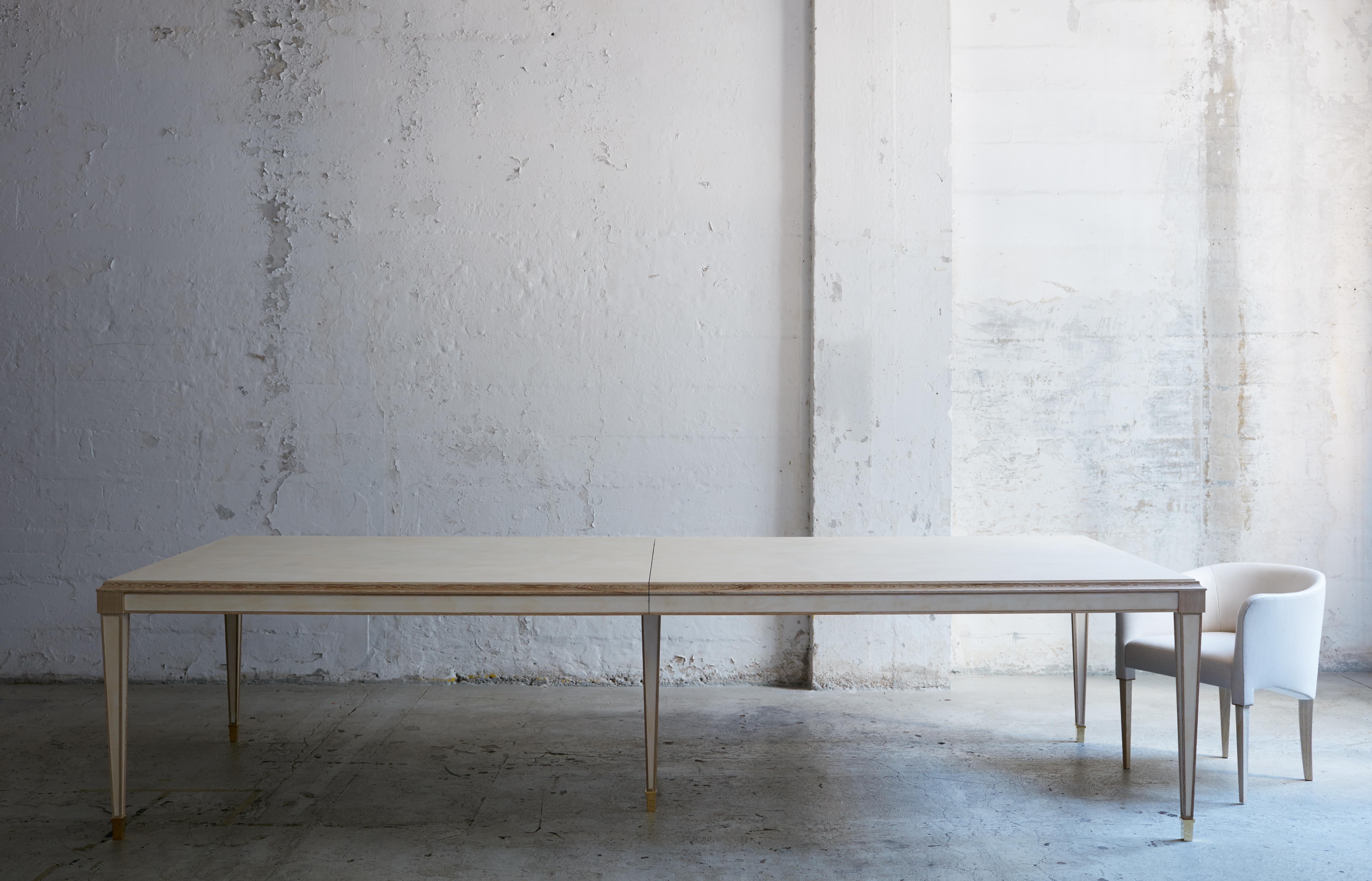 American Parchment Dining Table by Billy Cotton in Bleached Oak, Parchment and Brass For Sale