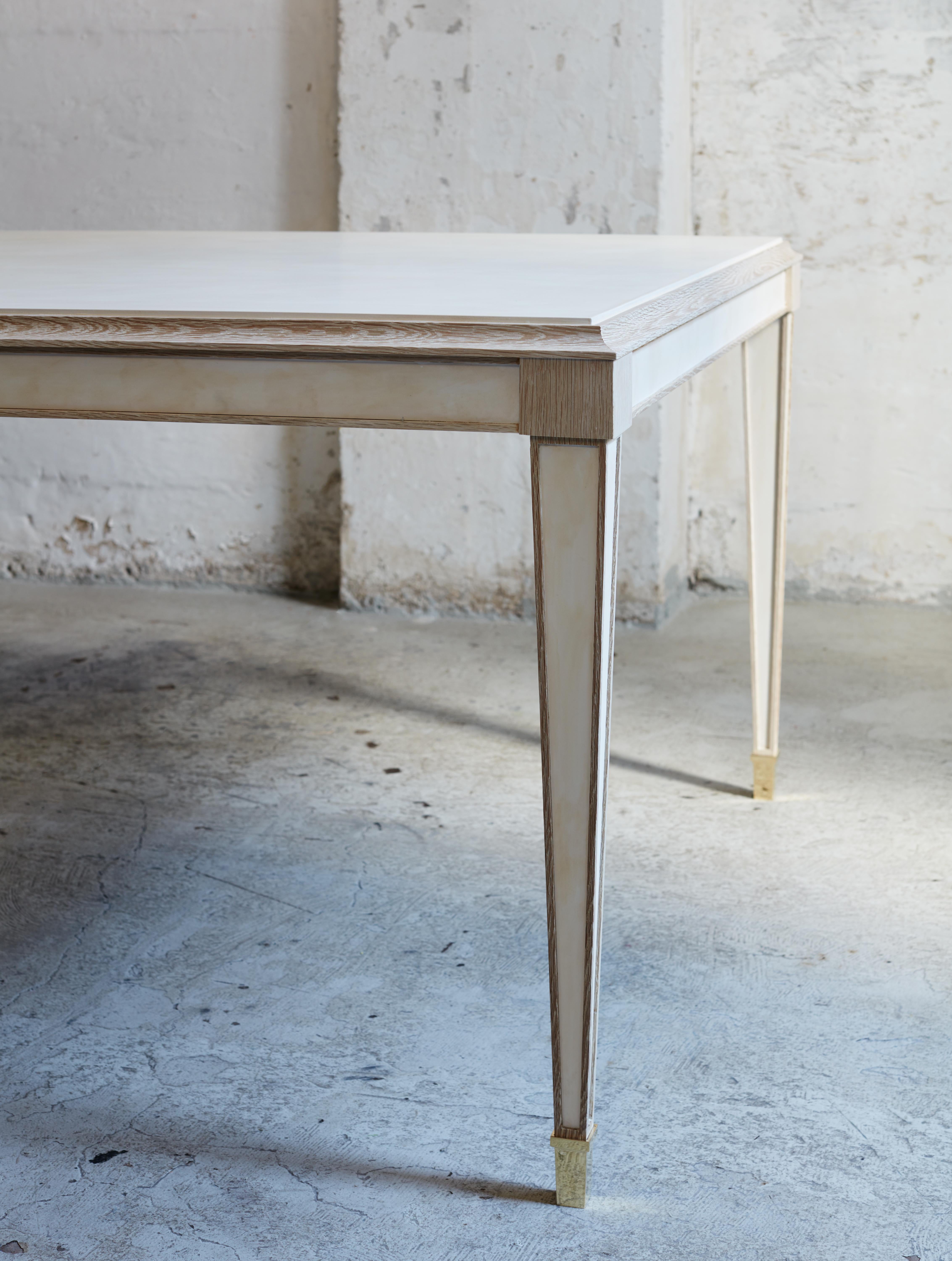 Parchment Dining Table by Billy Cotton in Bleached Oak, Parchment and Brass In New Condition For Sale In Brooklyn, NY