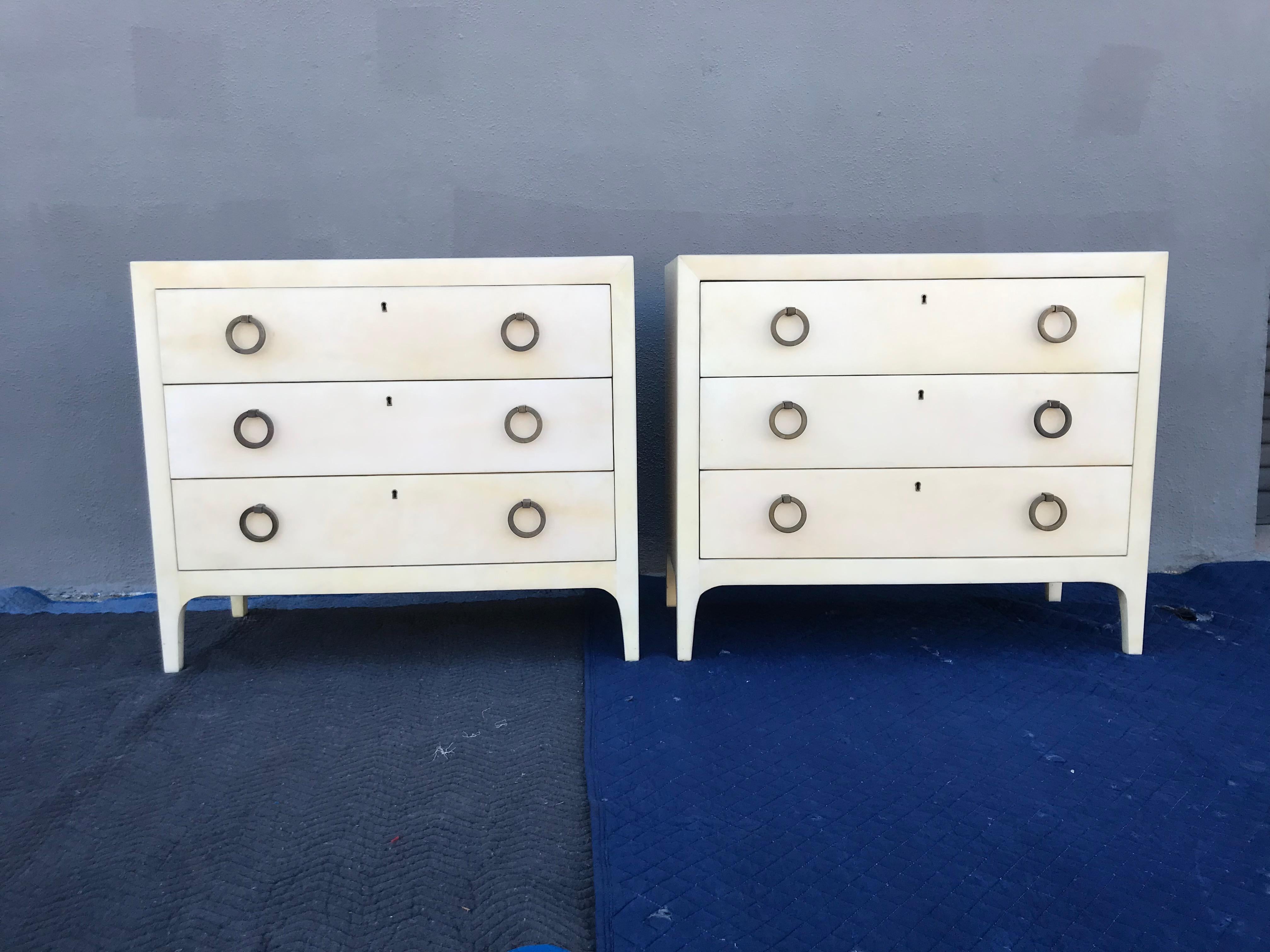 Modern Parchment Dressers with Bronze Pulls