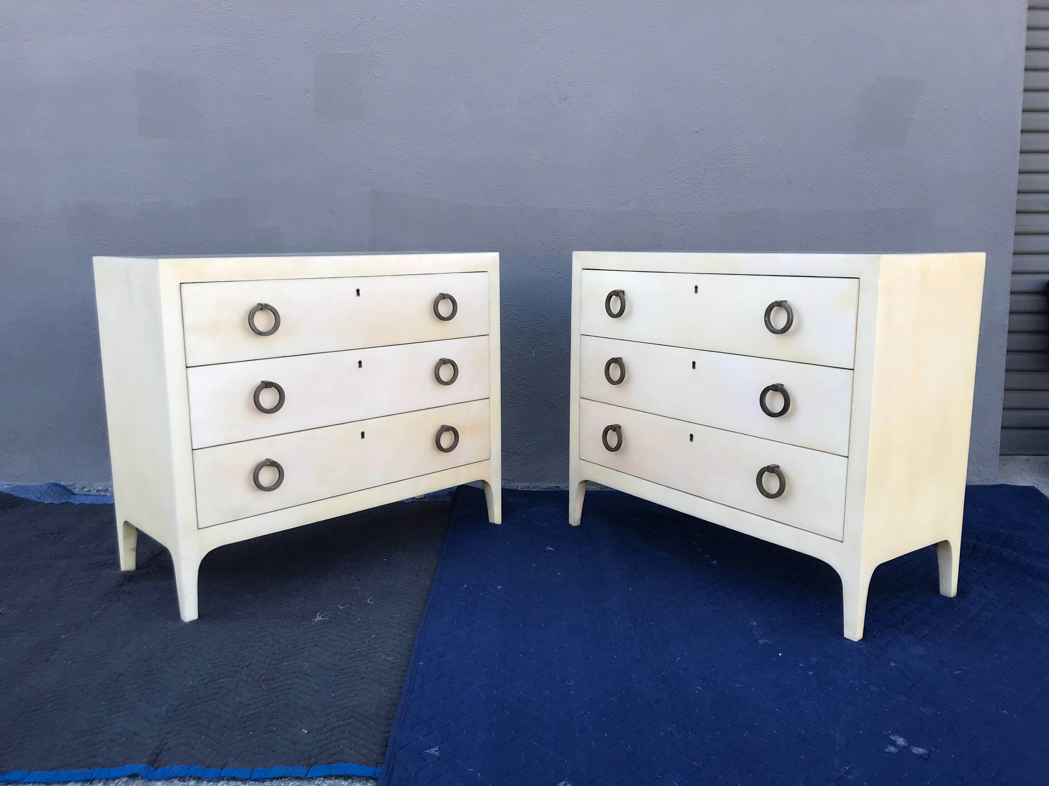 American Parchment Dressers with Bronze Pulls