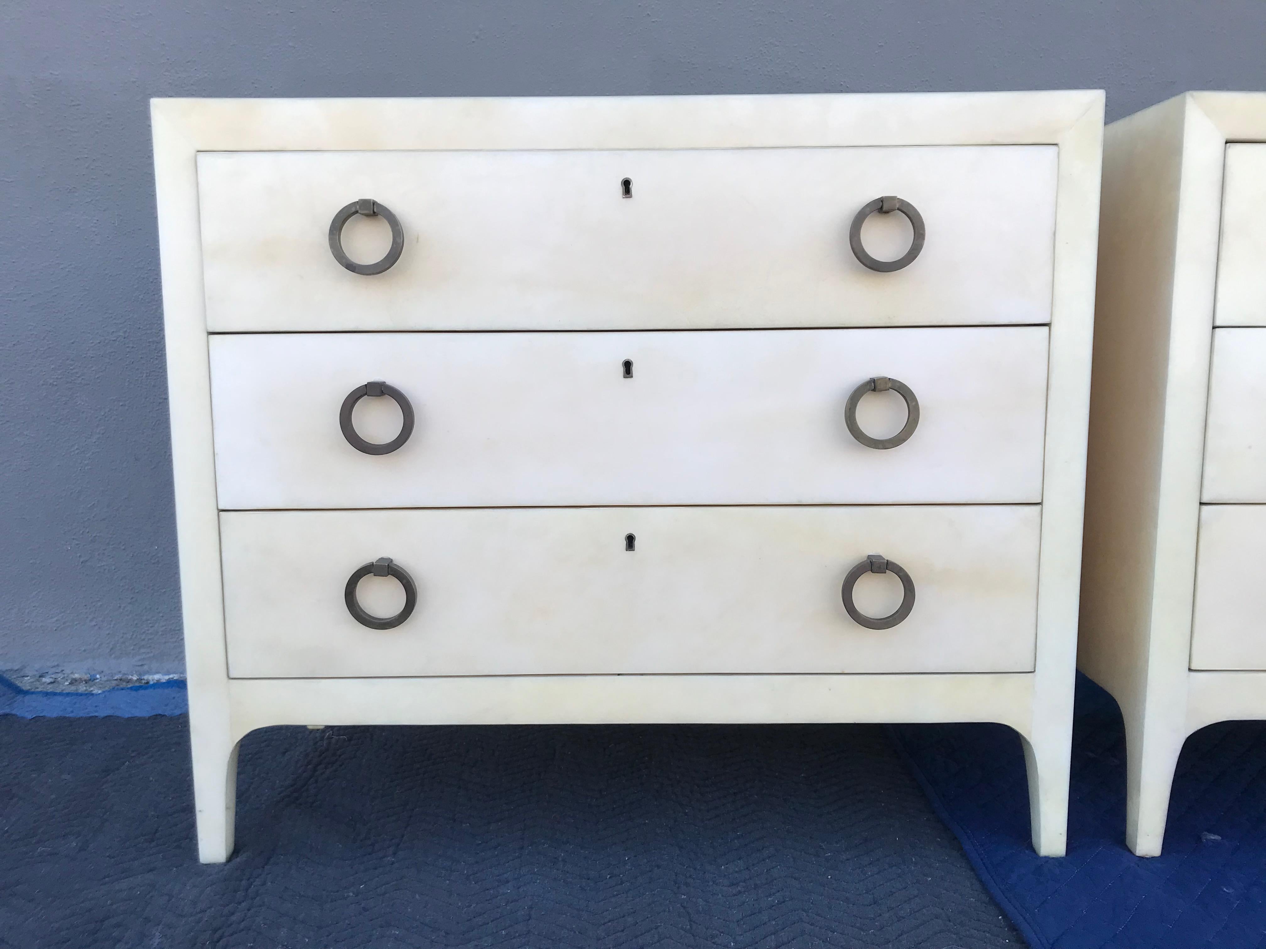 Hand-Crafted Parchment Dressers with Bronze Pulls