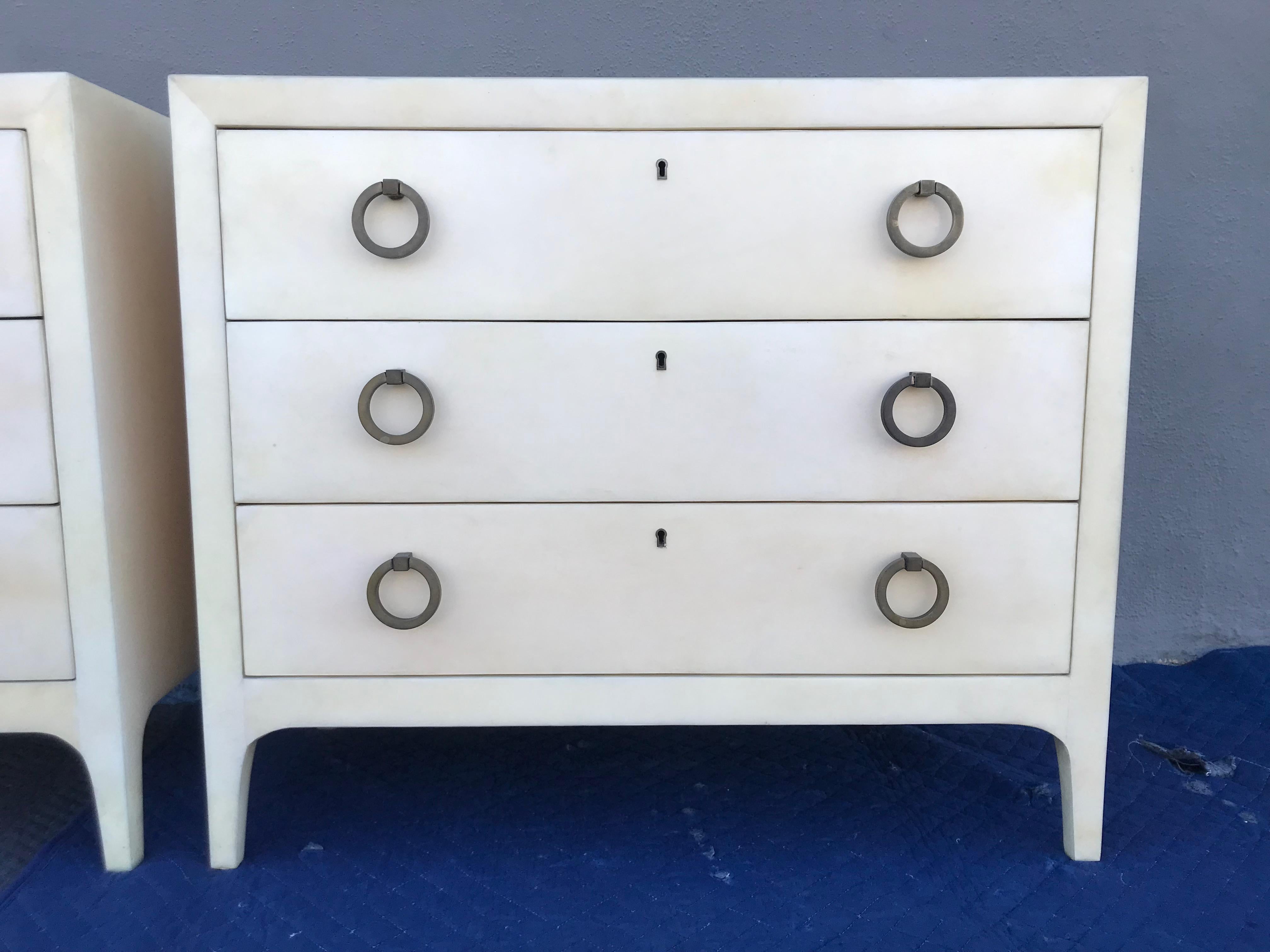 Parchment Dressers with Bronze Pulls In Good Condition In Los Angeles, CA