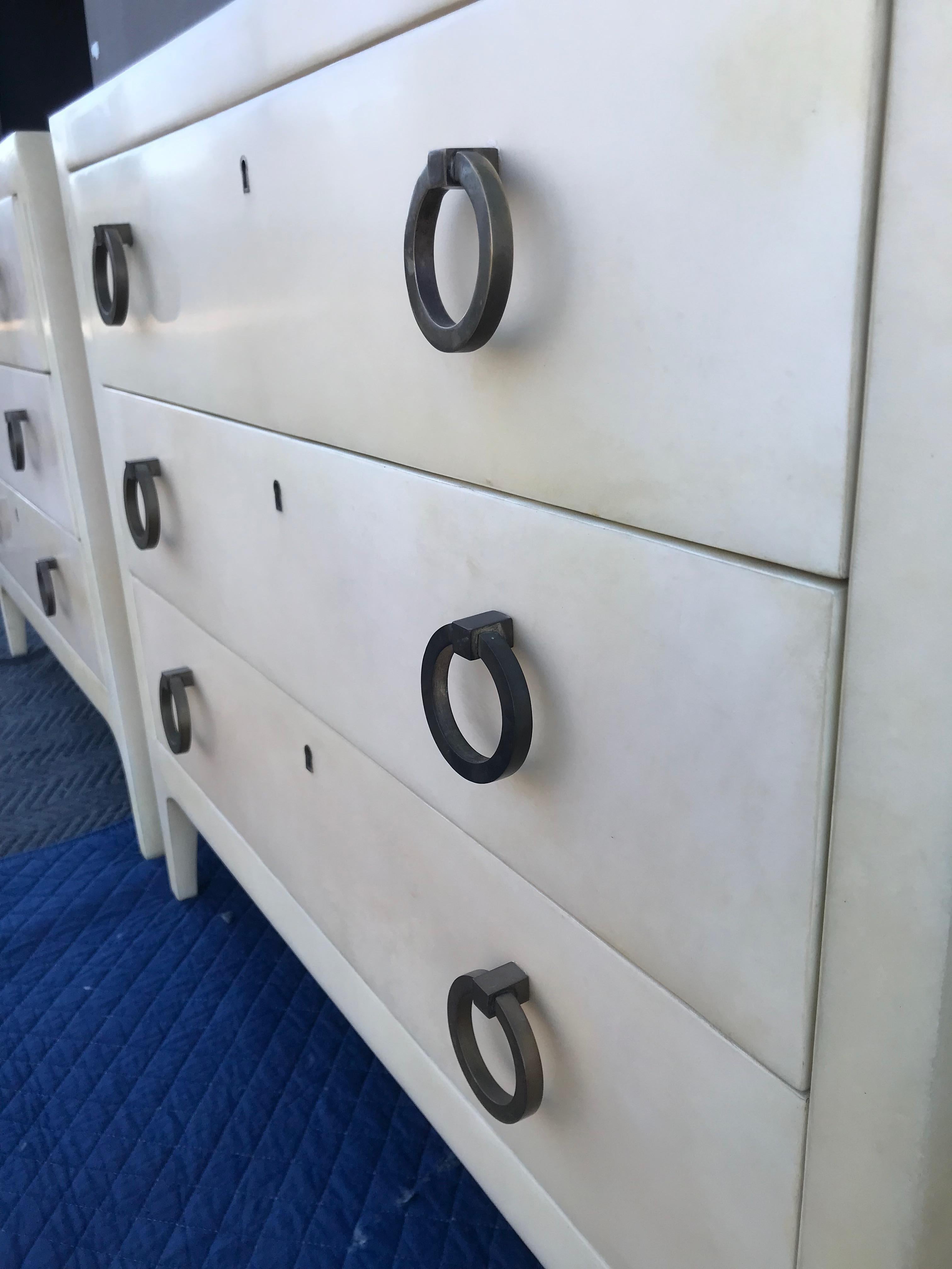 20th Century Parchment Dressers with Bronze Pulls