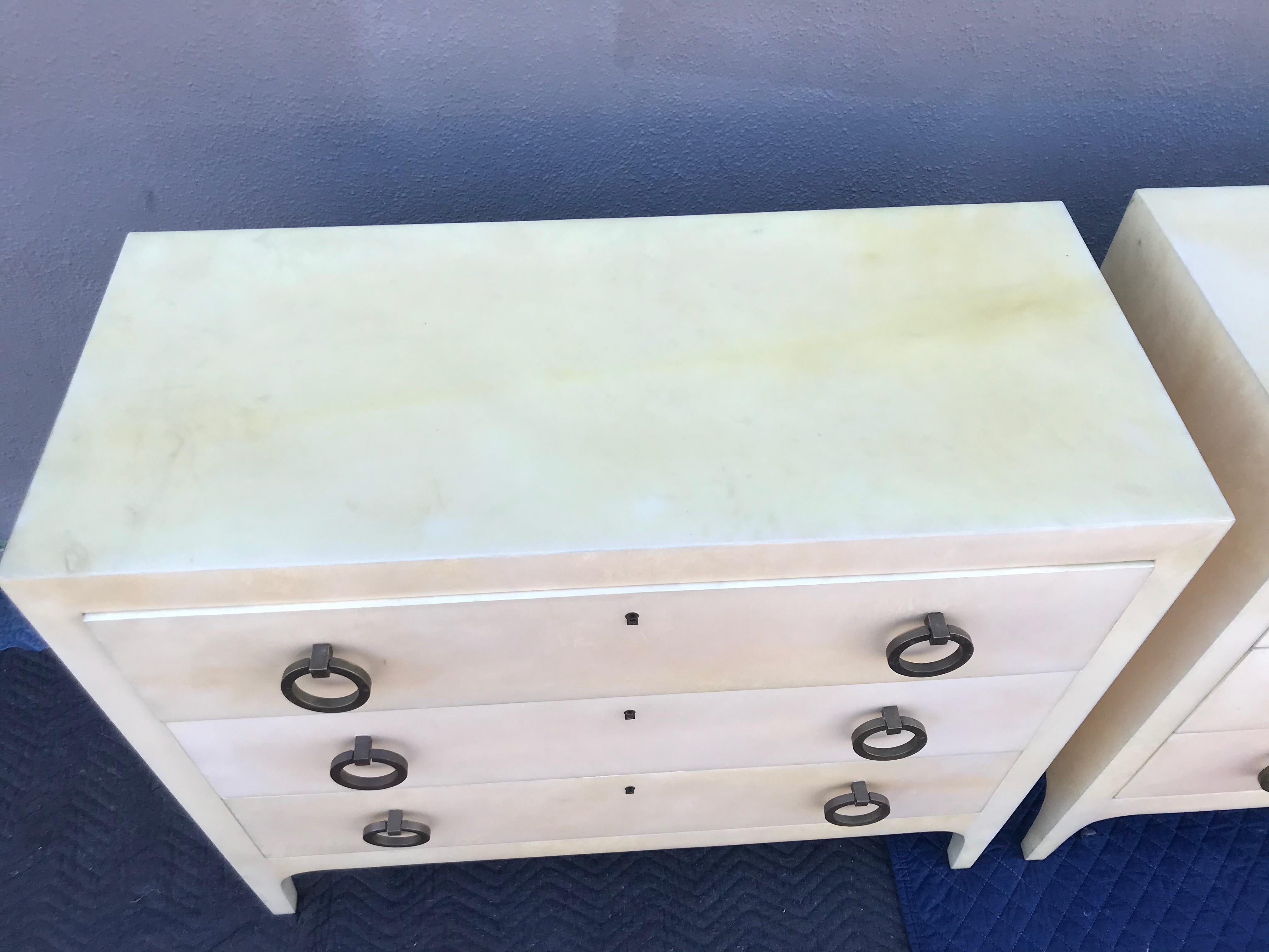 Leather Parchment Dressers with Bronze Pulls