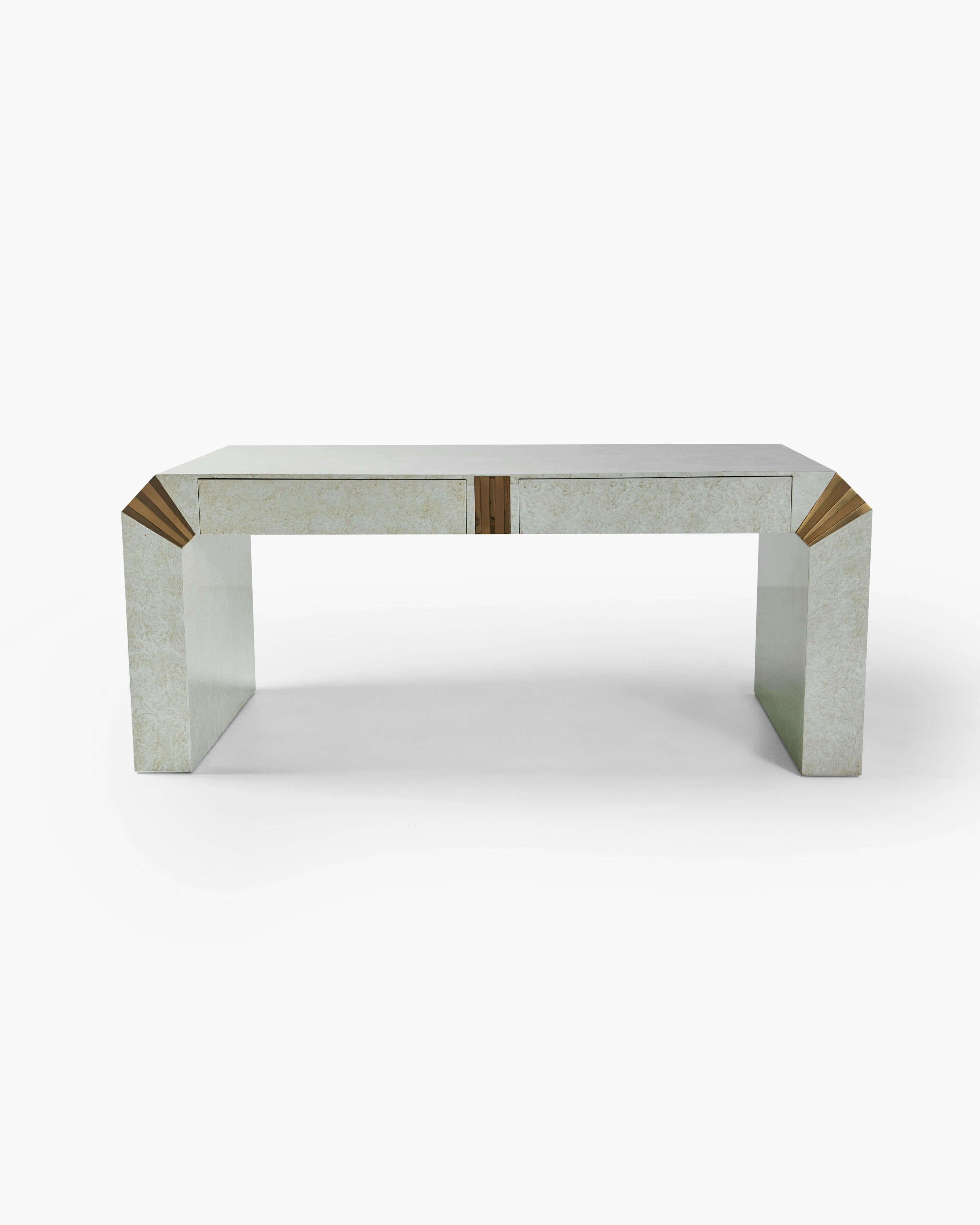 Inconnu Parchment Faceted Desk with Brass Details, 1970s en vente