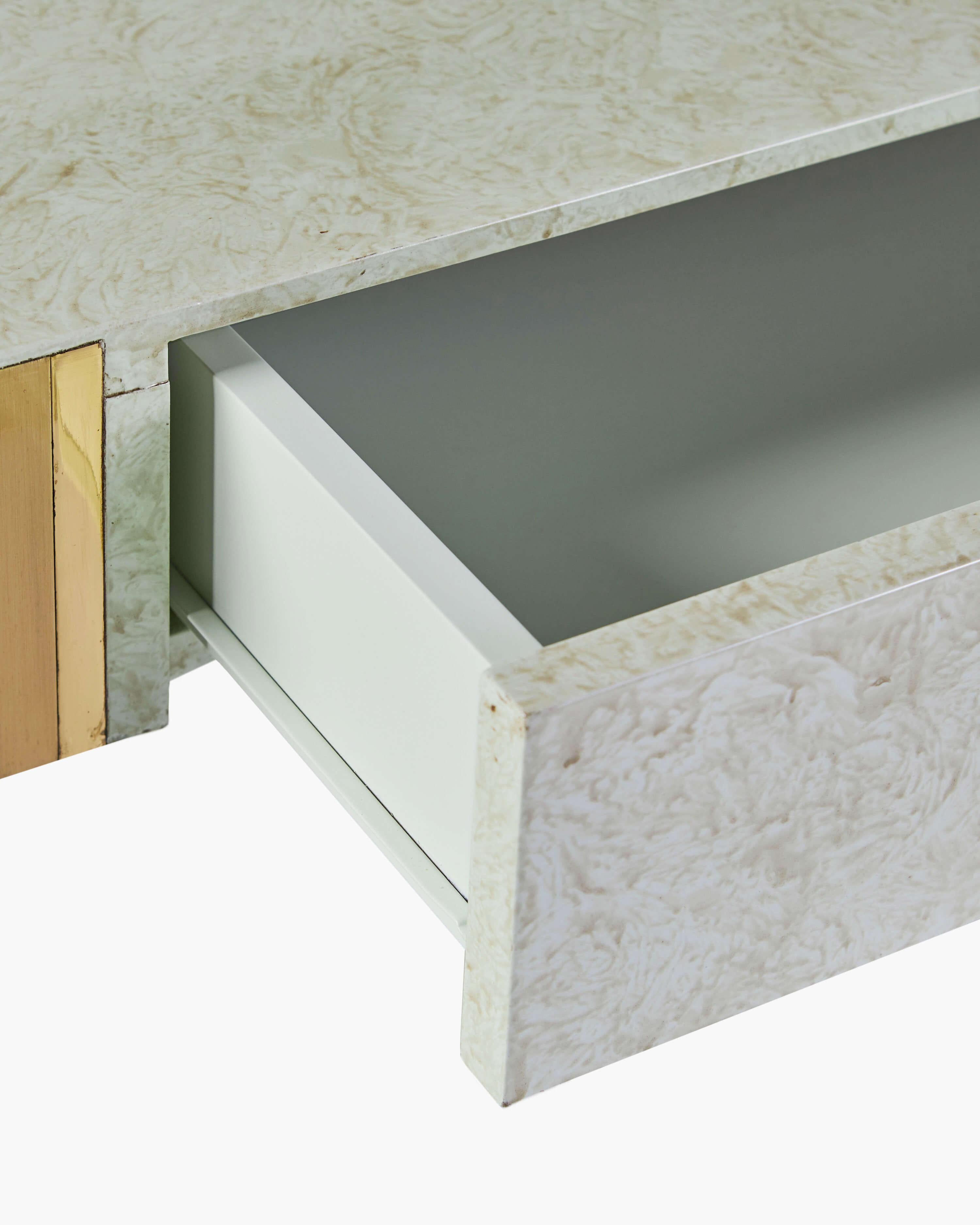 Parchment Faceted Desk with Brass Details, 1970s en vente 1
