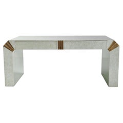 Parchment Faceted Desk with Brass Details, 1970s