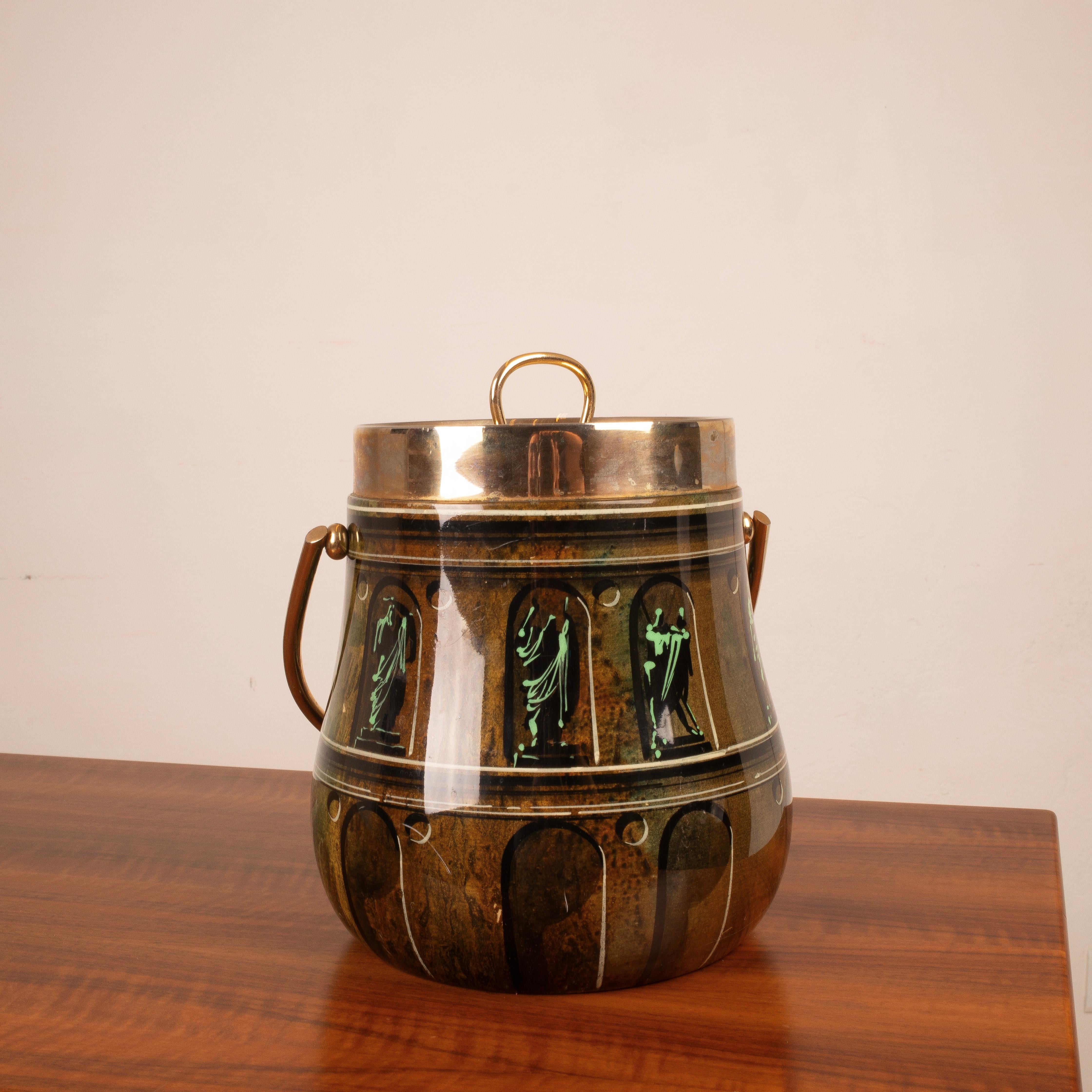 Termo cubitera de pergamino con decoraciones pintadas a mano por Aldo Tura, 1960 en Bueno estado para la venta en Conversano, IT