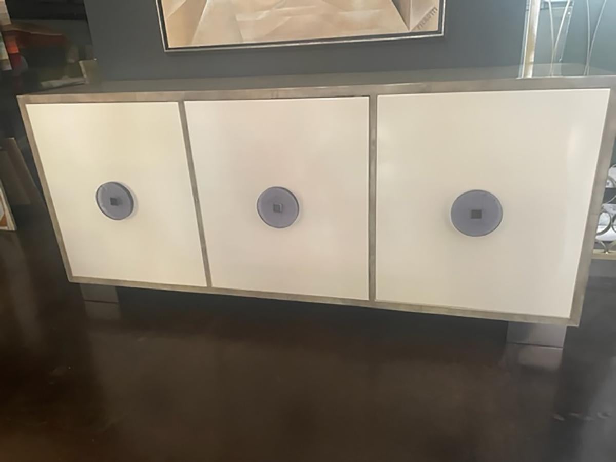 American Parchment, Lacquer, Resin and Polished Steel Sideboard For Sale