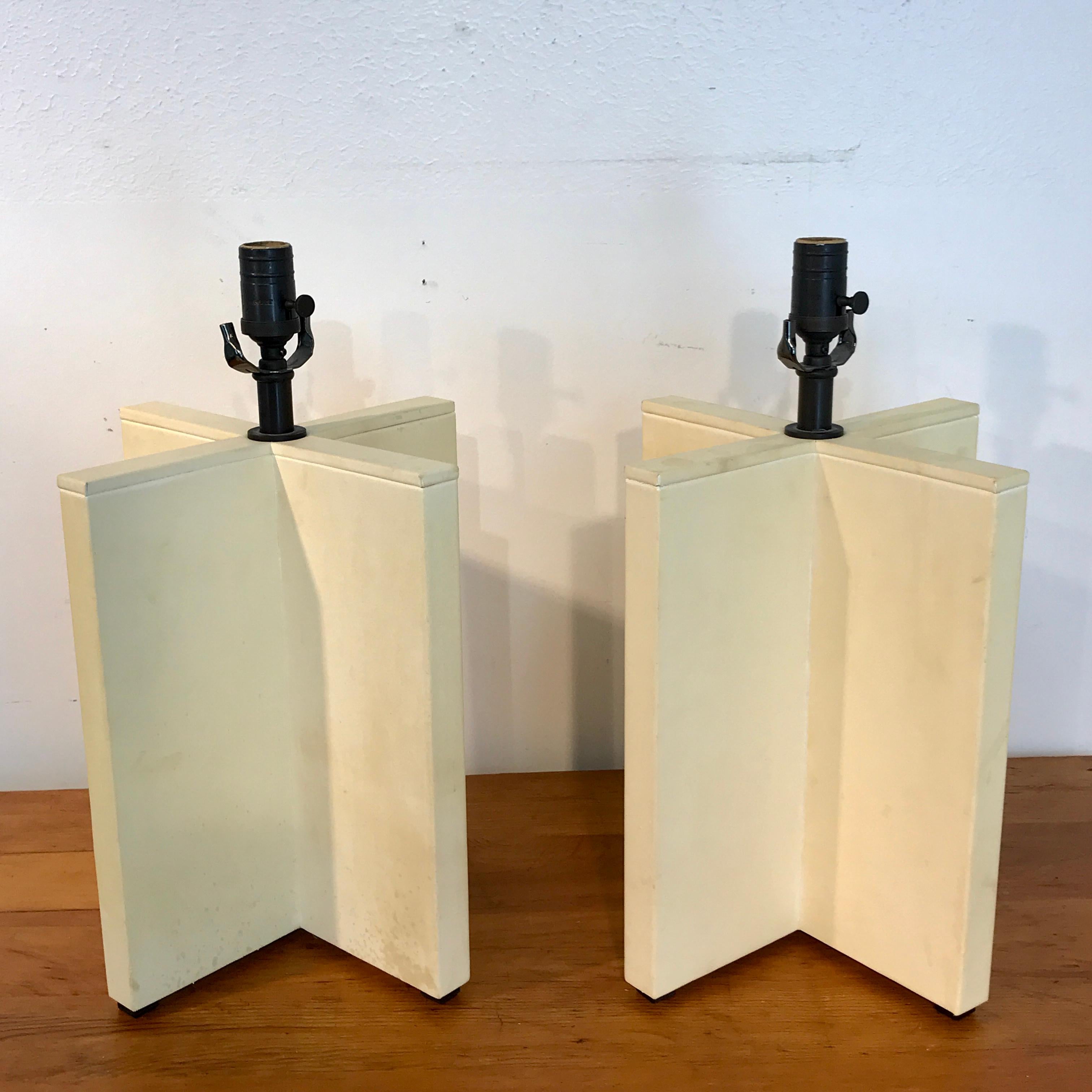 Parchment Leather Croisillon Lamps after Jean Michel Frank 10