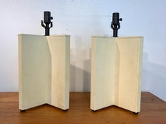 Parchment Leather Croisillon Lamps after Jean Michel Frank