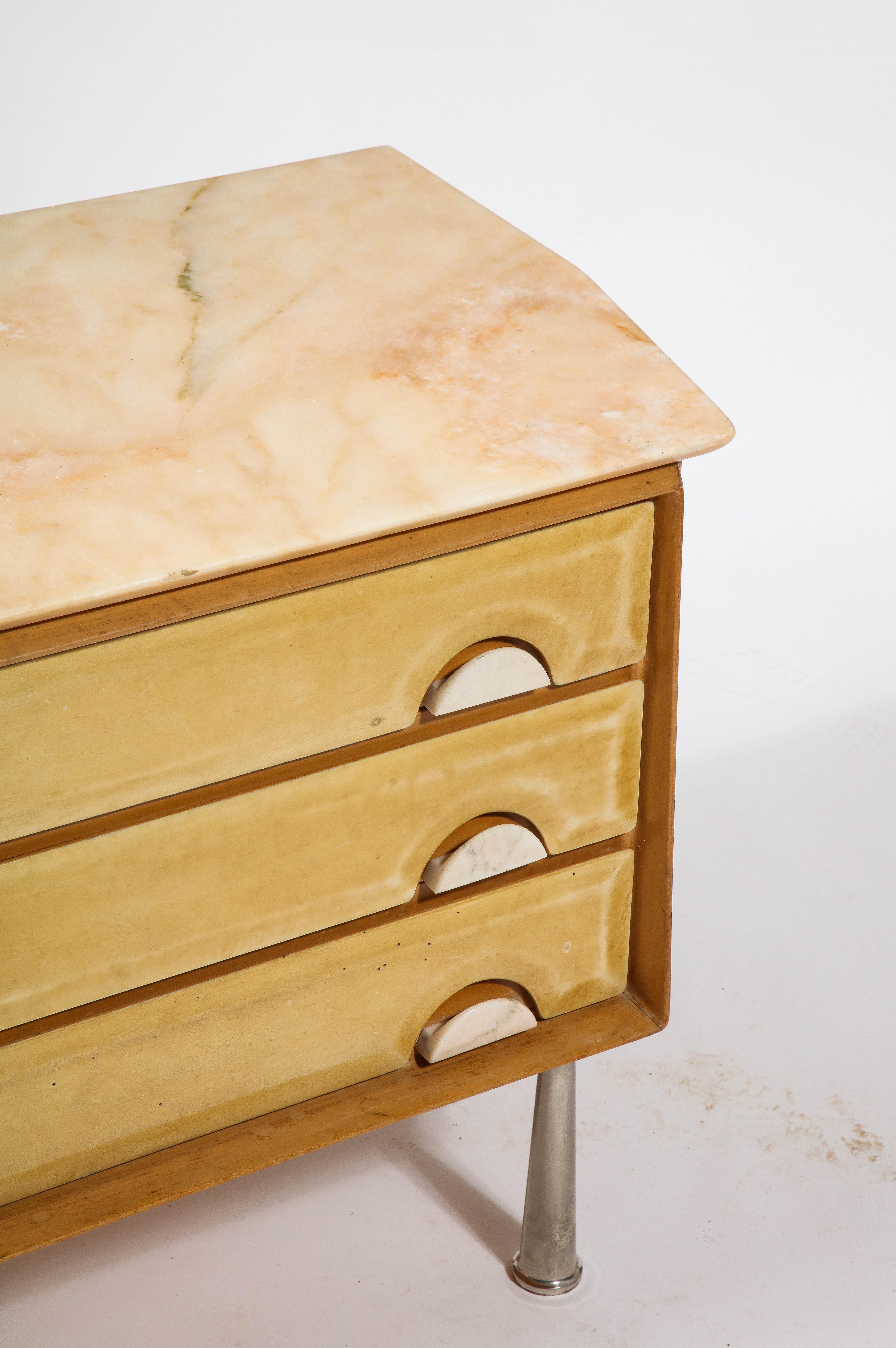 Mid-Century Modern Parchment & Marble & Nickel Chest of Drawers, Italy 1960's For Sale