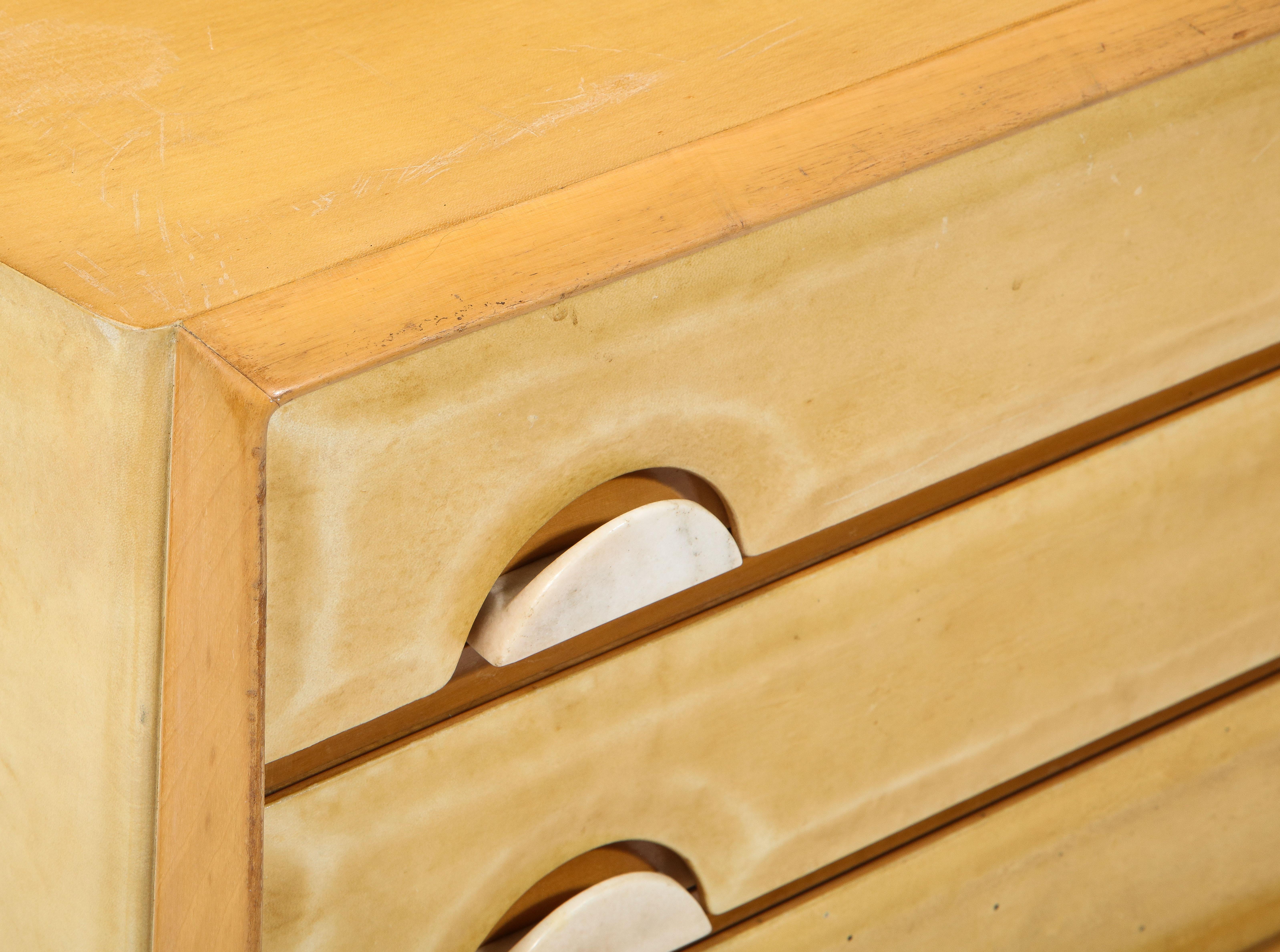 Italian Parchment & Marble & Nickel Chest of Drawers, Italy 1960's For Sale