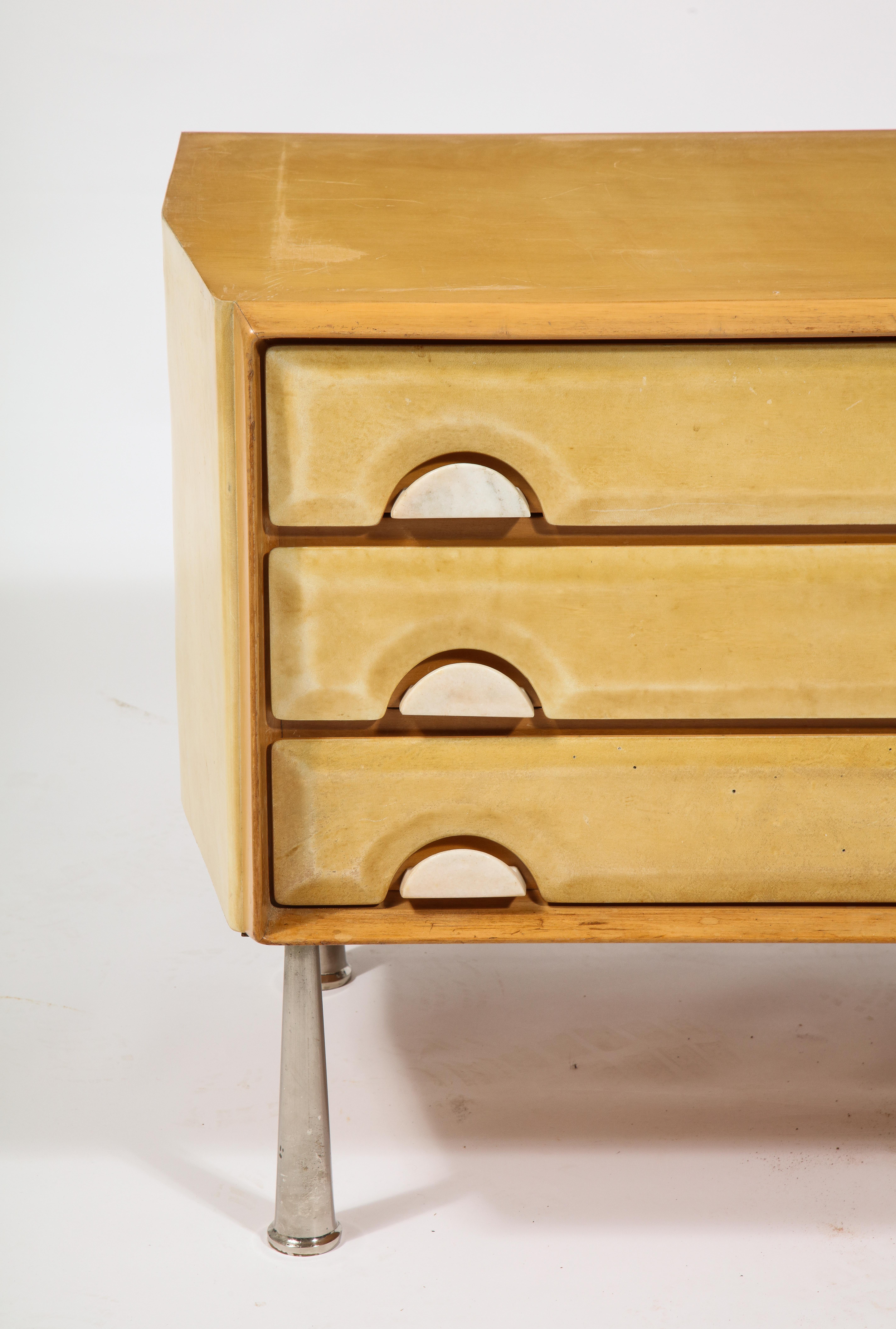 Parchment & Marble & Nickel Chest of Drawers, Italy 1960's In Good Condition For Sale In New York, NY