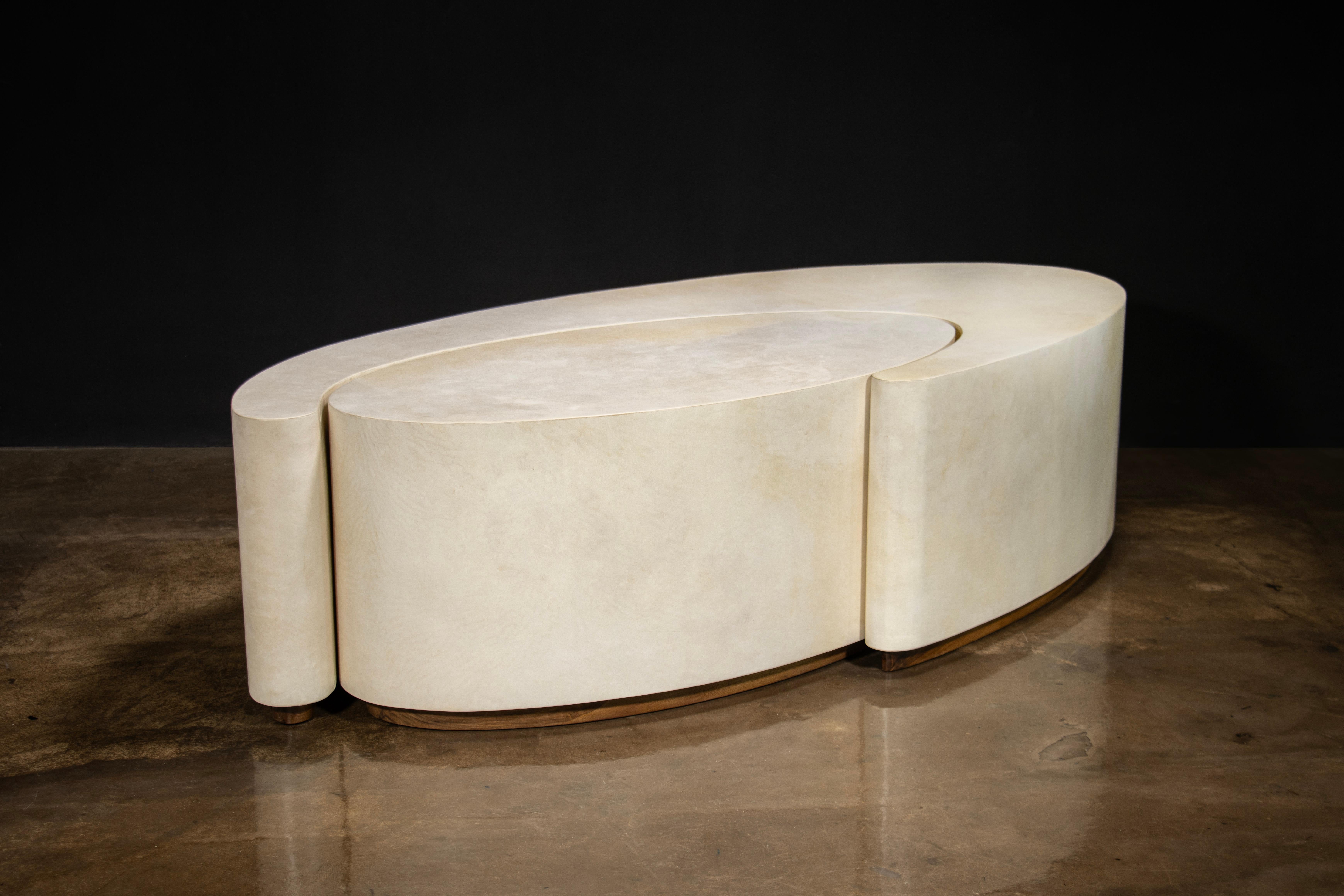 Cadenza Parchment Modern Sculptural Nesting Coffee Tables from Costantini 

See it in person at our London pop up in the Pavoni leather showroom in the Chelsea Design Centre through June of 2025.  

The Cadenza Nesting tables are handcrafted out of