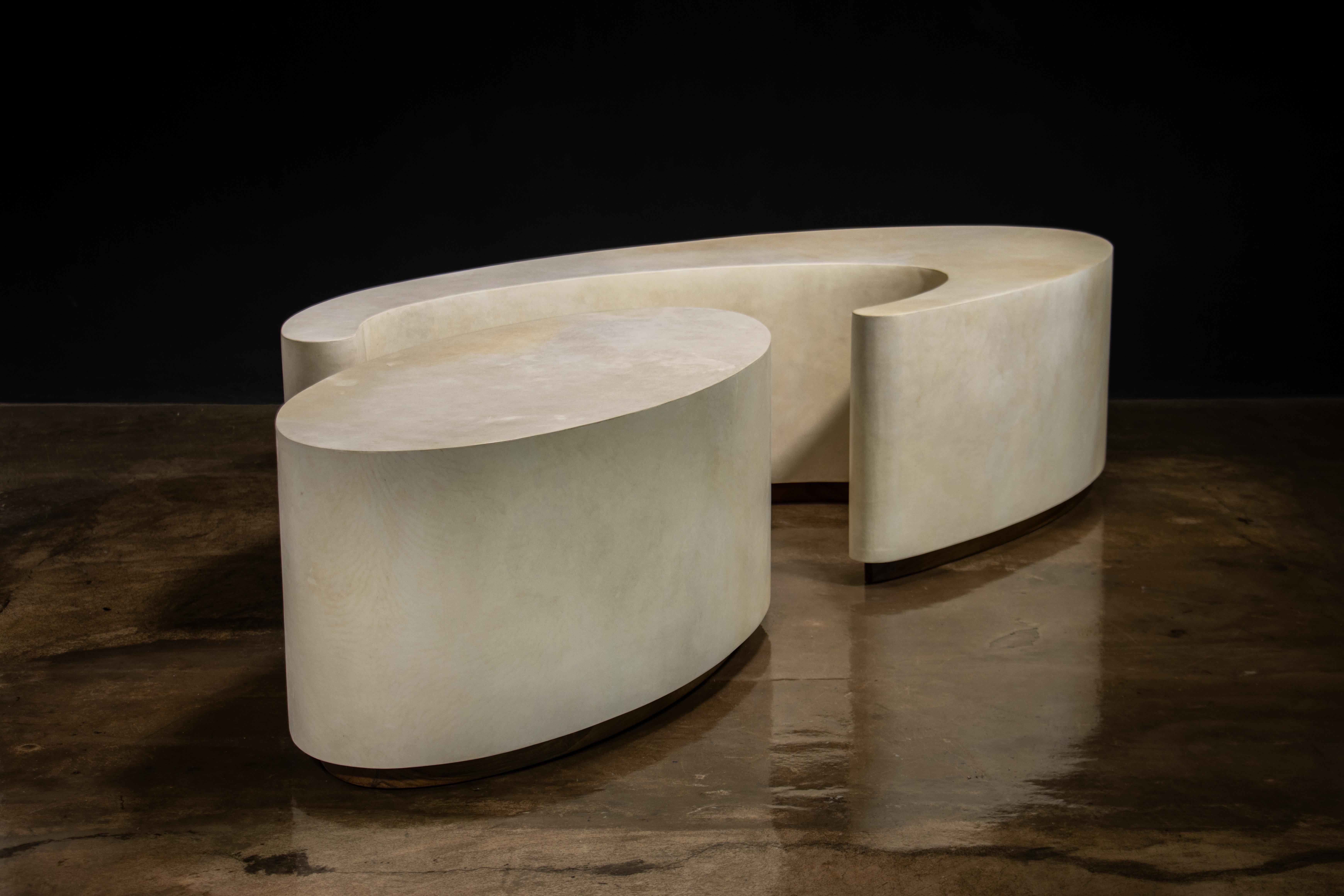 Argentine Parchment Modern Sculptural Nesting Coffee Tables x Costantini, Cadenza In Stock For Sale