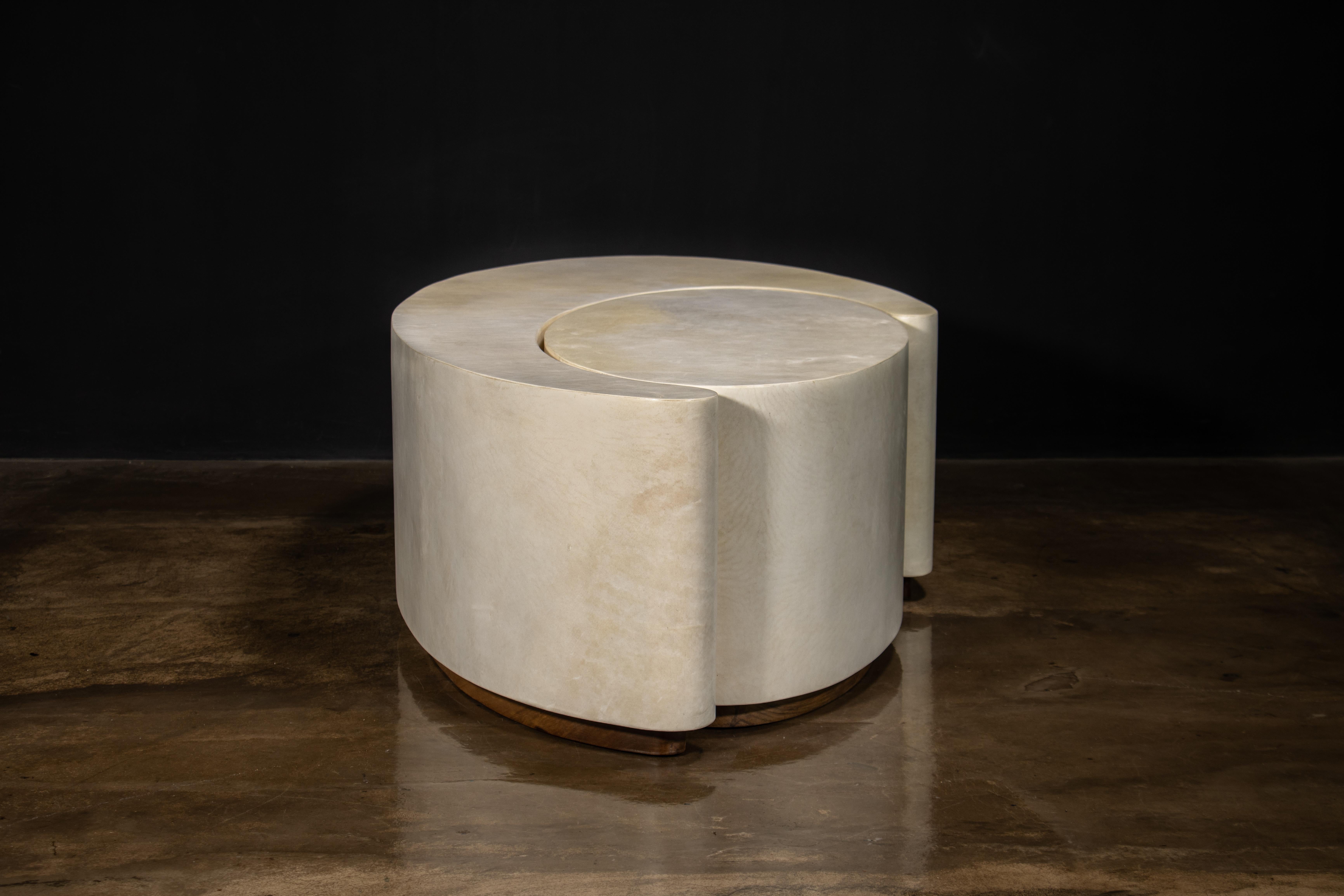 Contemporary Parchment Modern Sculptural Nesting Coffee Tables x Costantini, Cadenza In Stock For Sale
