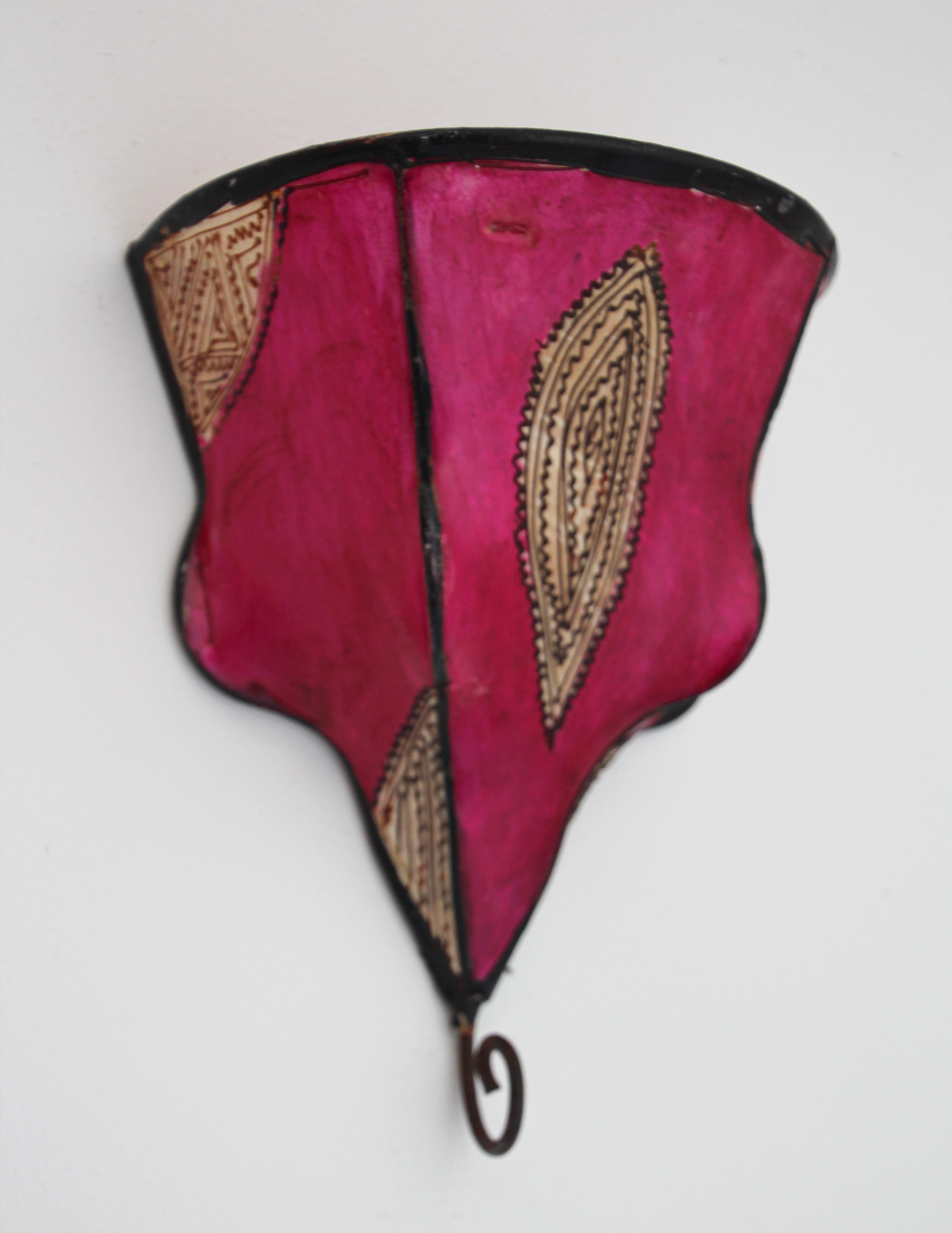Arts and Crafts Parchment Moroccan African Art Wall Curved Sconce For Sale