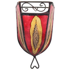 Vintage Parchment Moroccan African Art Wall Curved Sconce