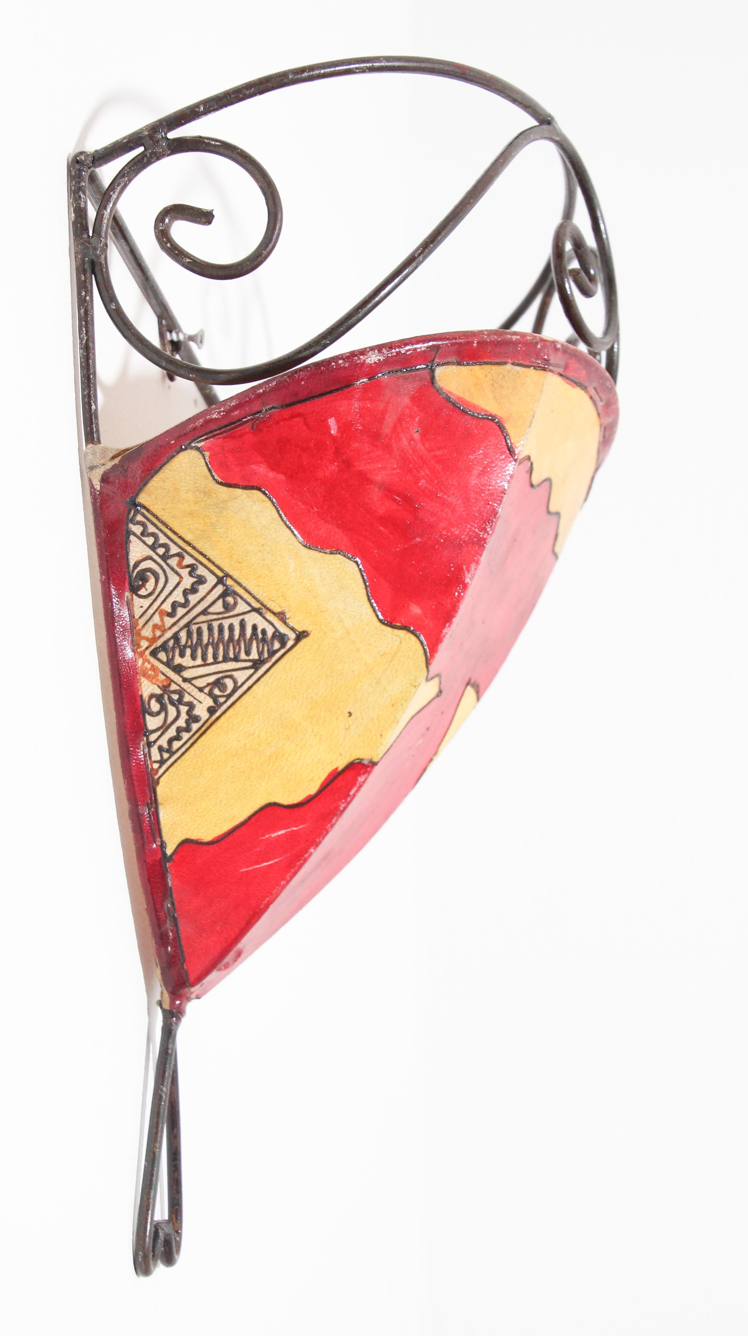 20th Century Vintage Parchment Moroccan African Tribal Art Wall Sconce For Sale