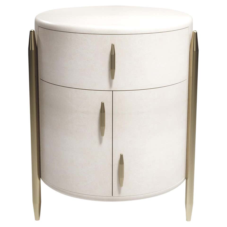 Pair of Parchment Night Stands with Brass Accents by Kifu Paris For ...