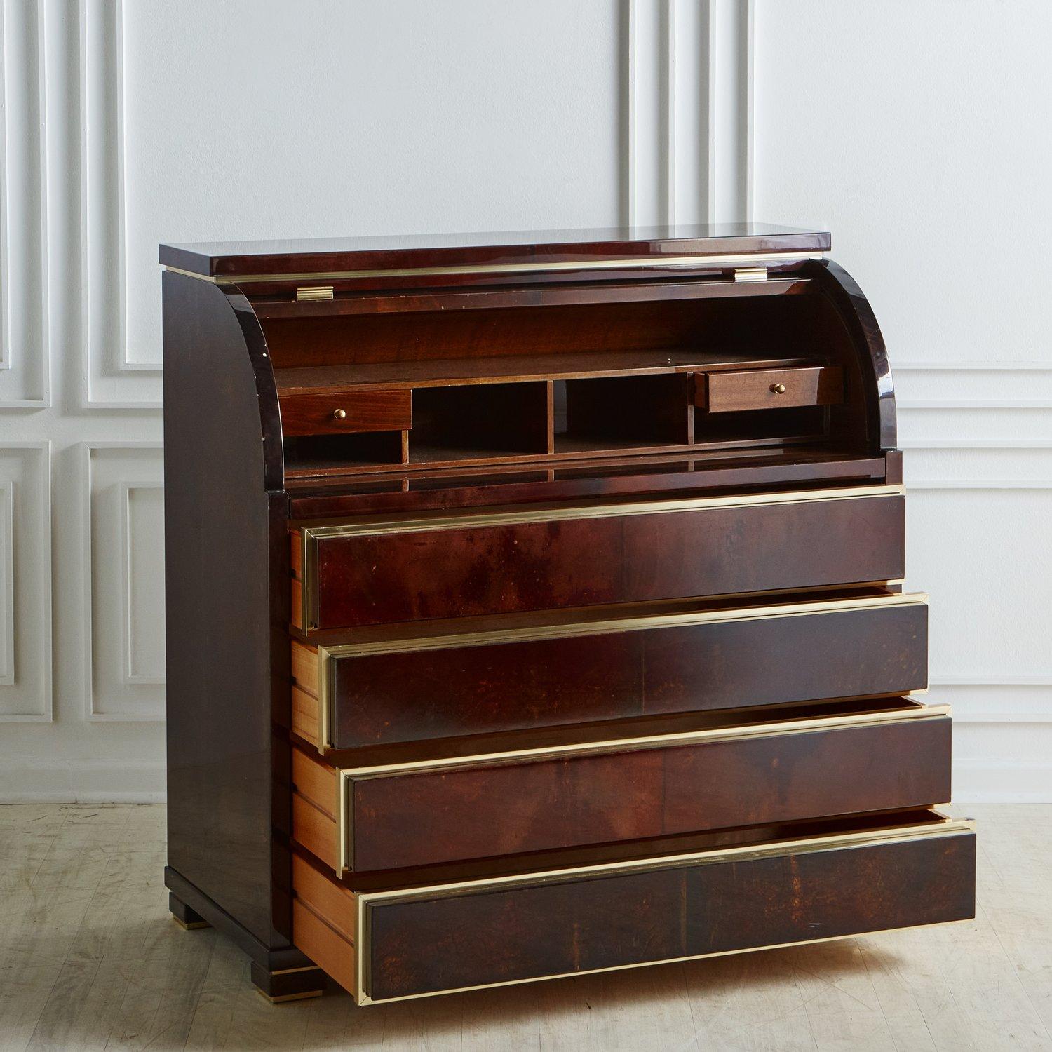 Mid-Century Modern Parchment Secretary Desk in the Style of Aldo Tura, Italy 20th Century For Sale