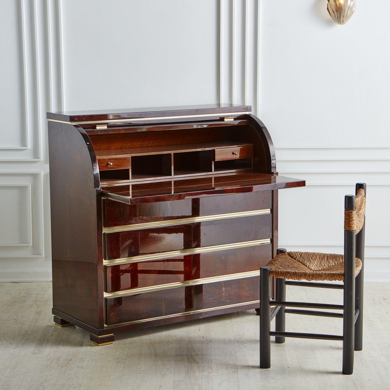 Italian Parchment Secretary Desk in the Style of Aldo Tura, Italy 20th Century For Sale