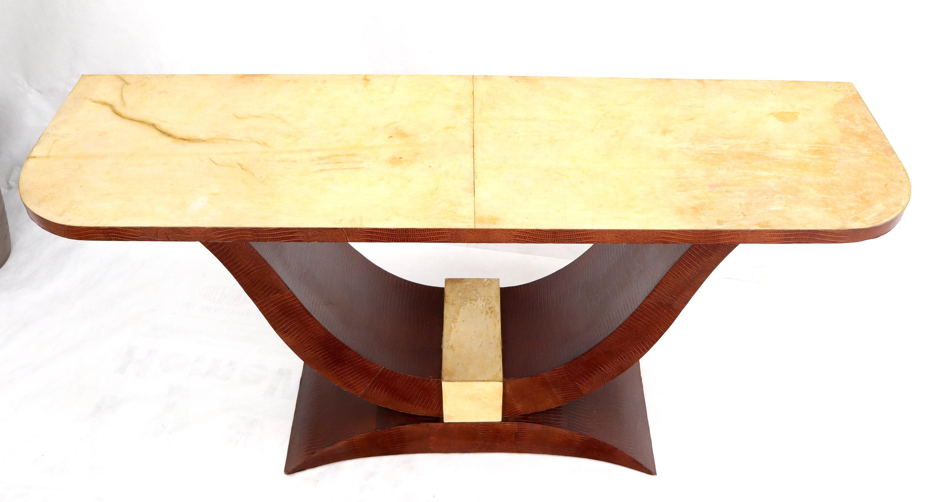 Mid-Century Modern Parchment & Skin Snake Wrapped Console Sofa Table For Sale
