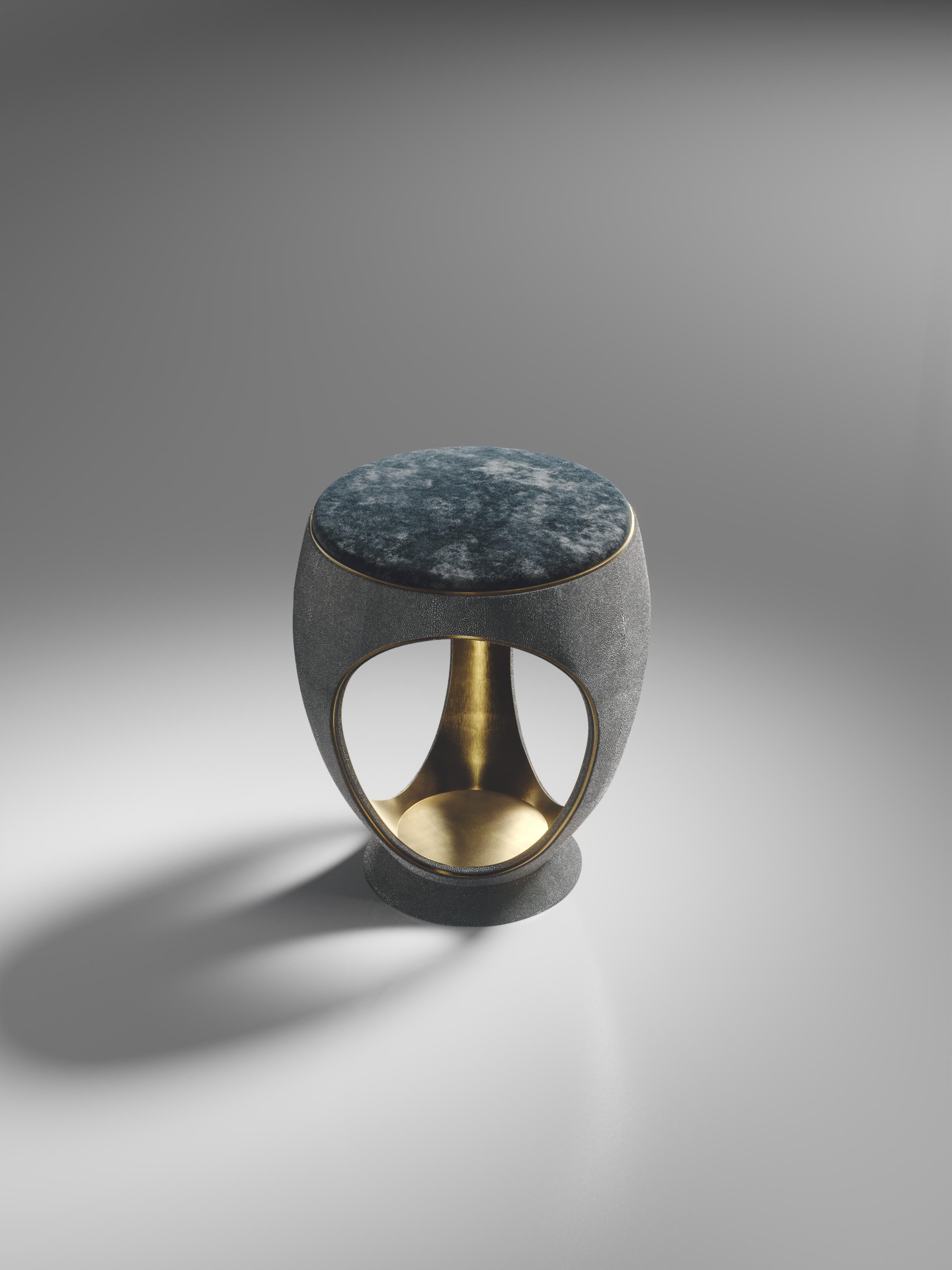 Parchment Stool with Velvet Upholstery and Bronze-Patina Brass by R&Y Augousti For Sale 5