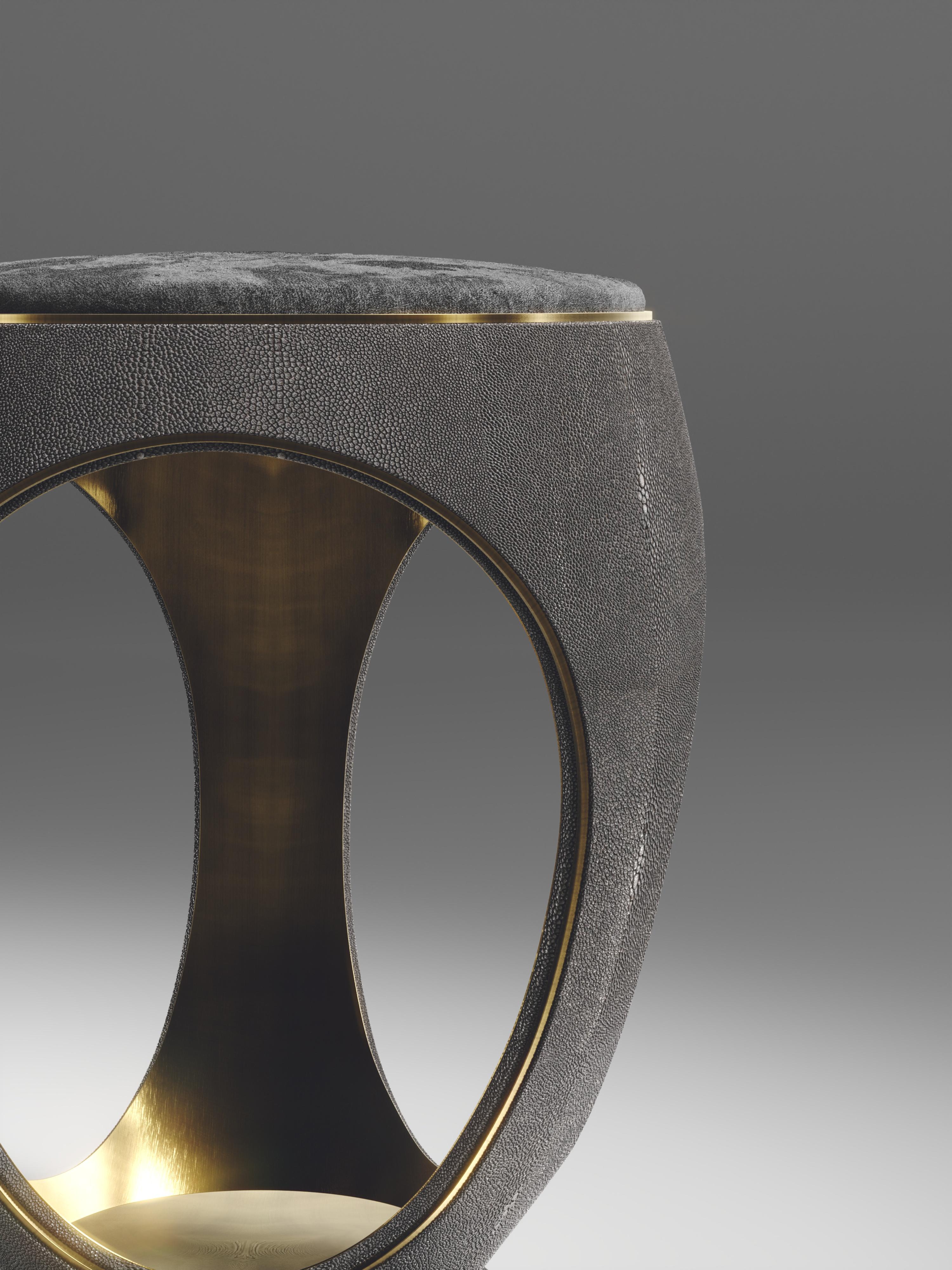 Parchment Stool with Velvet Upholstery and Bronze-Patina Brass by R&Y Augousti For Sale 6