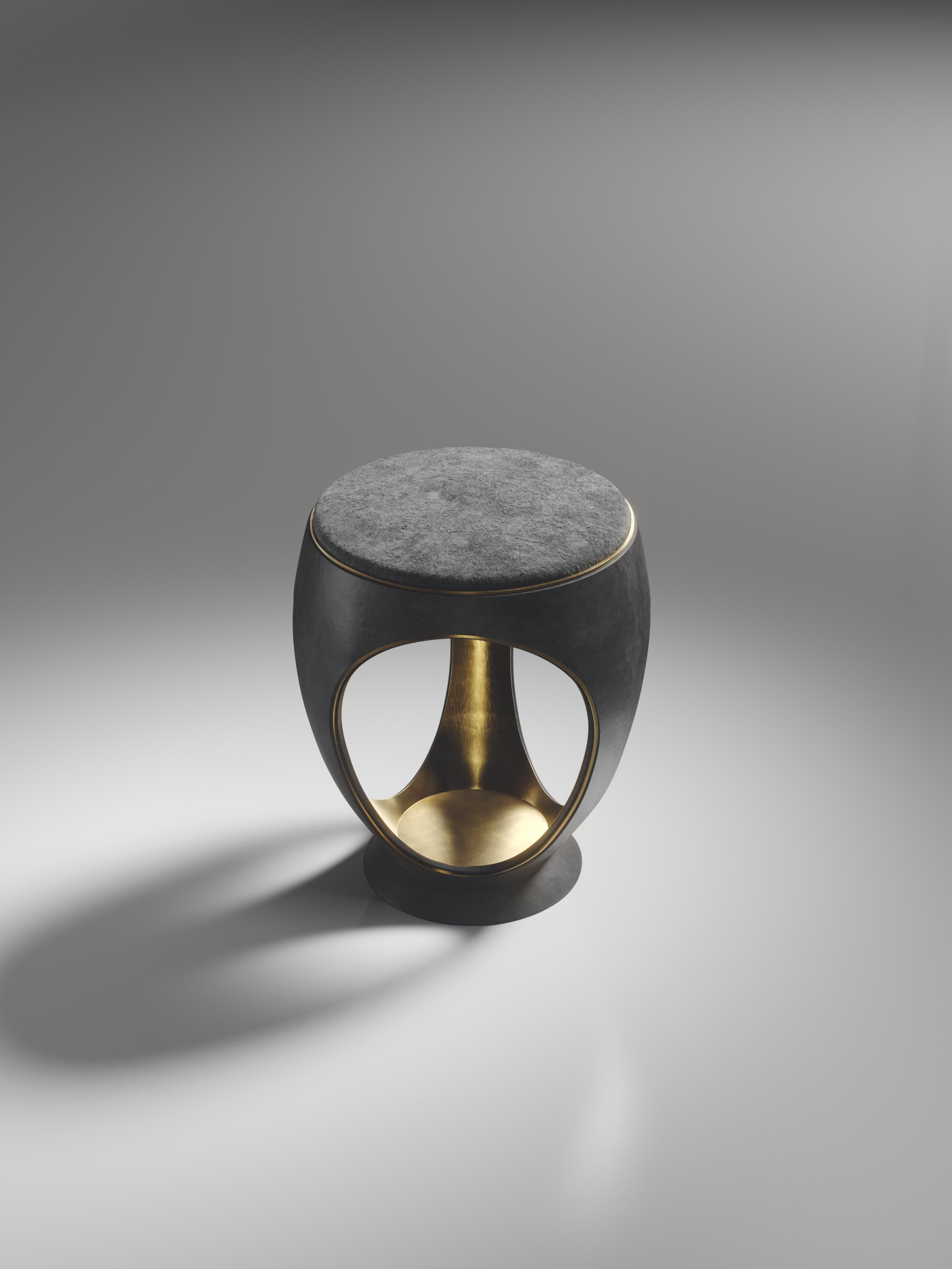 Parchment Stool with Velvet Upholstery and Bronze-Patina Brass by R&Y Augousti For Sale 11