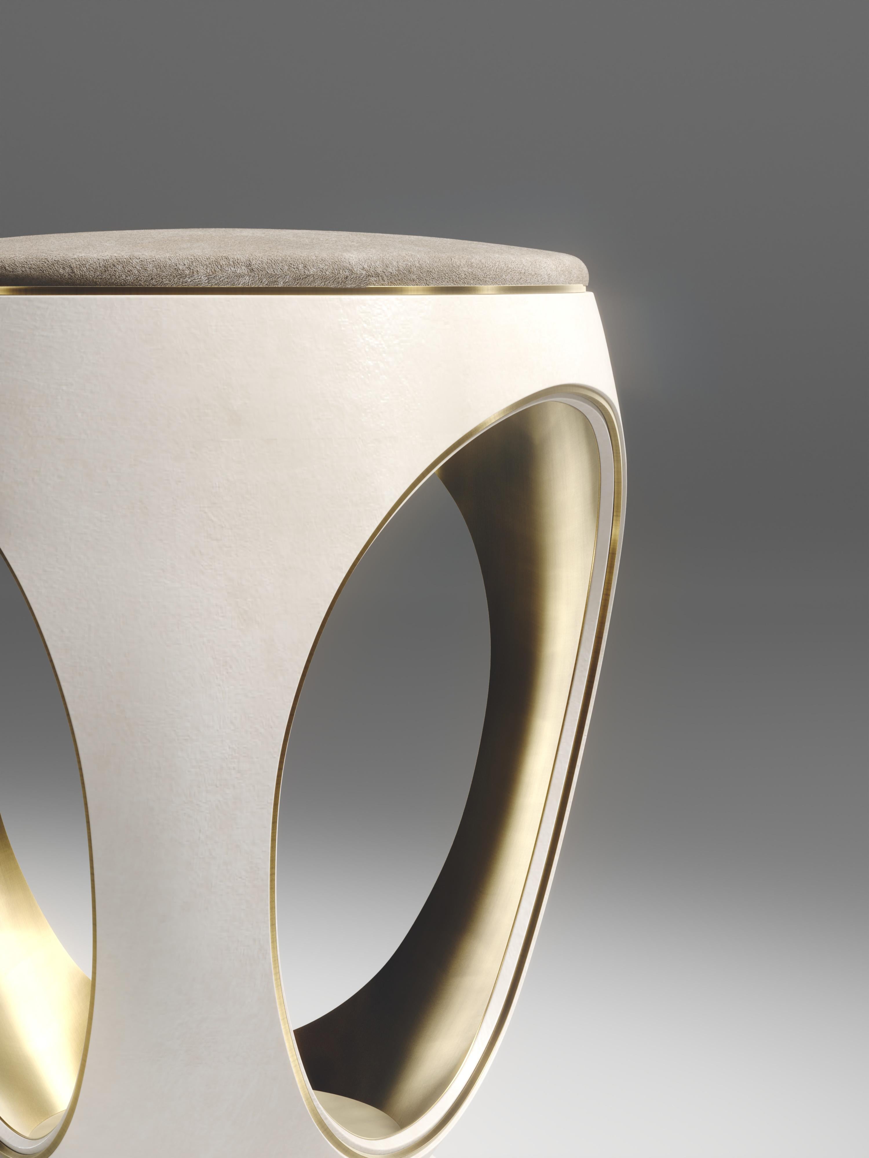 Philippine Parchment Stool with Velvet Upholstery and Bronze-Patina Brass by R&Y Augousti For Sale