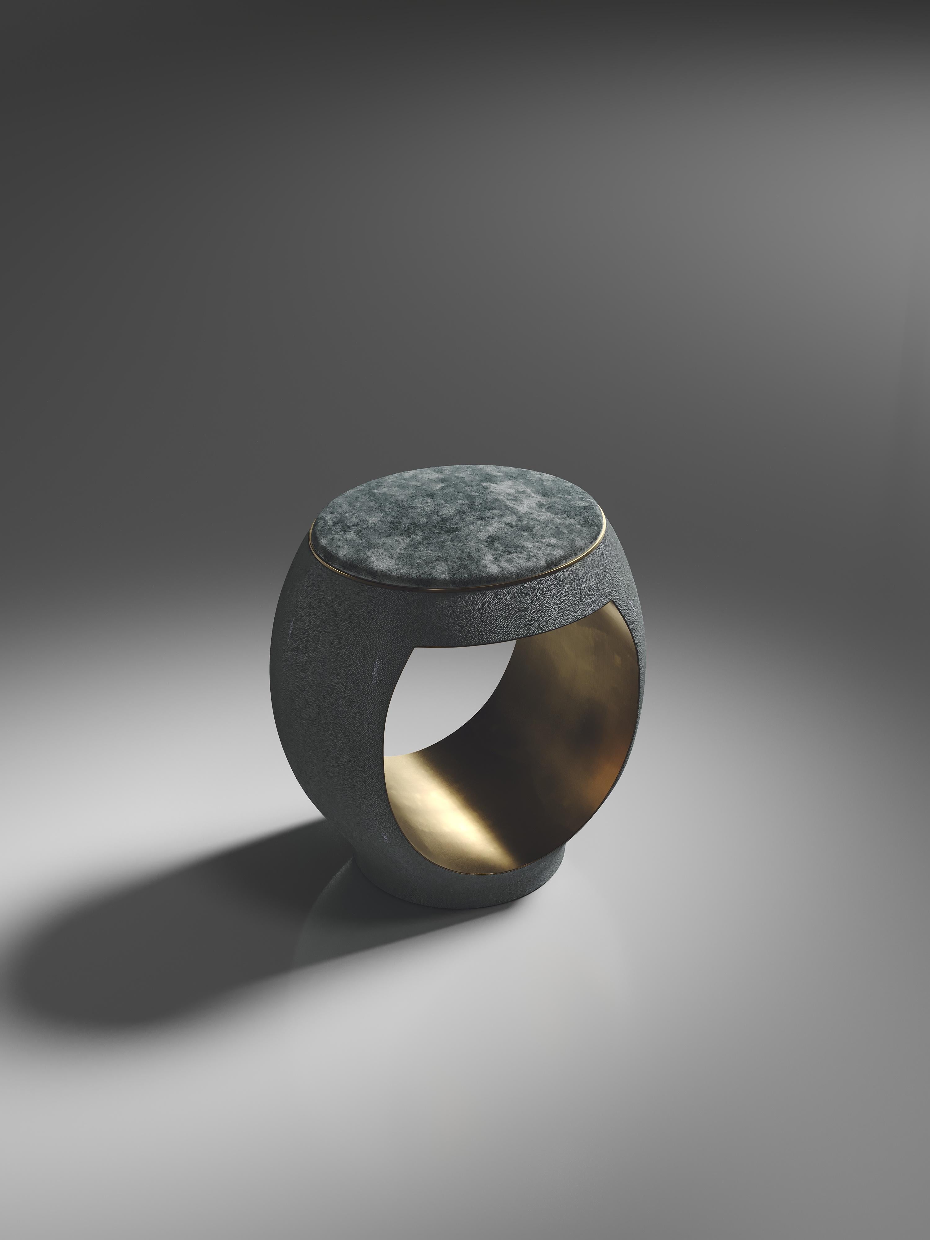 Philippine Parchment Stool with Velvet Upholstery and Bronze-Patina Brass by R&Y Augousti For Sale