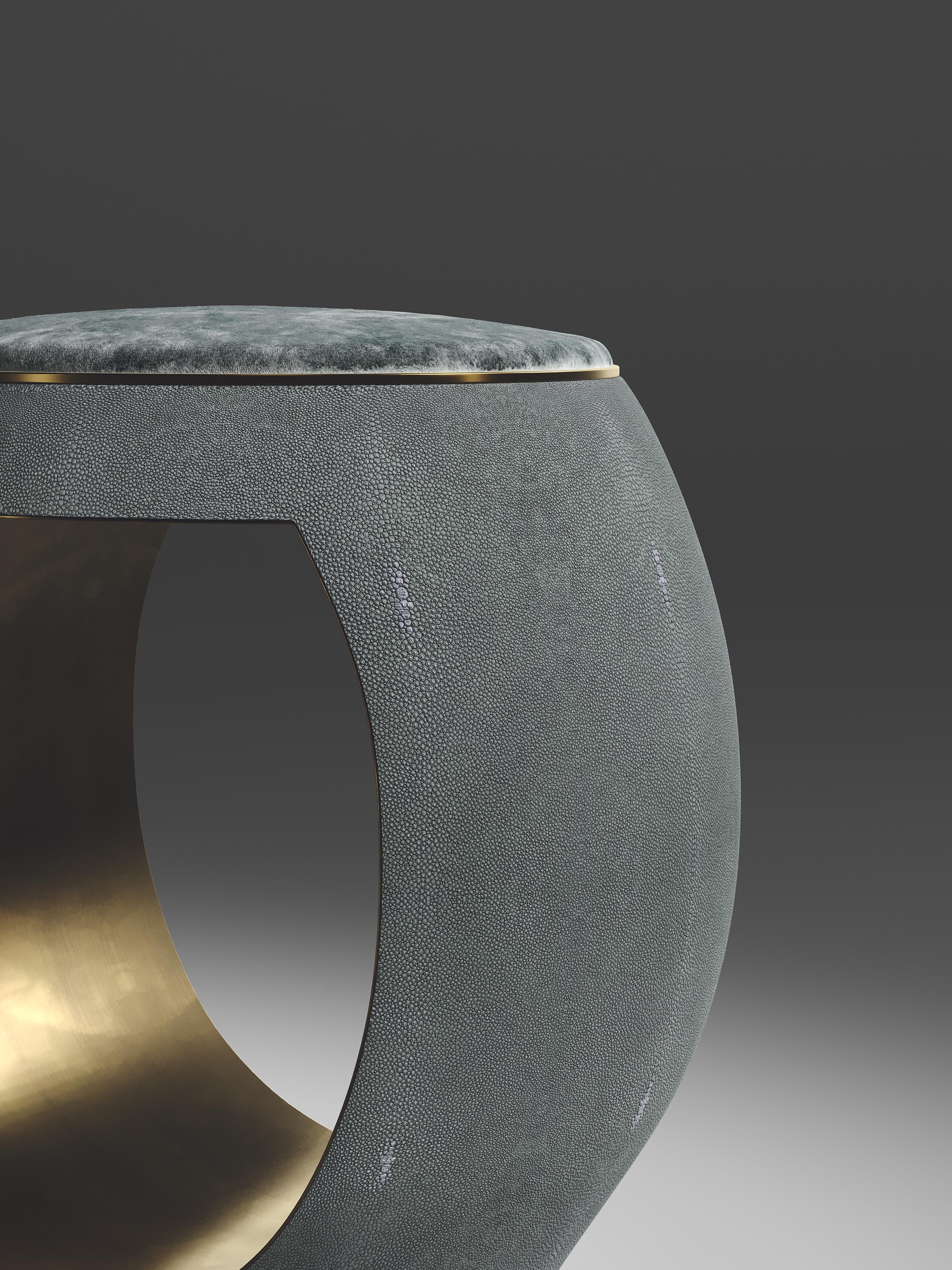 Contemporary Parchment Stool with Velvet Upholstery and Bronze-Patina Brass by R&Y Augousti For Sale