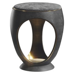 Taburete Pergamino con Tapicería de Terciopelo y Latón Bronce-Patina by R&Y Augousti