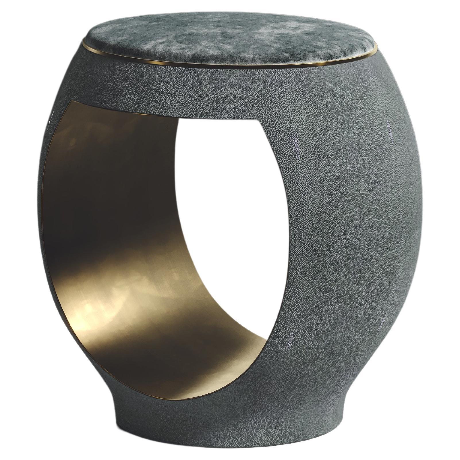 Parchment Stool with Velvet Upholstery and Bronze-Patina Brass by R&Y Augousti For Sale