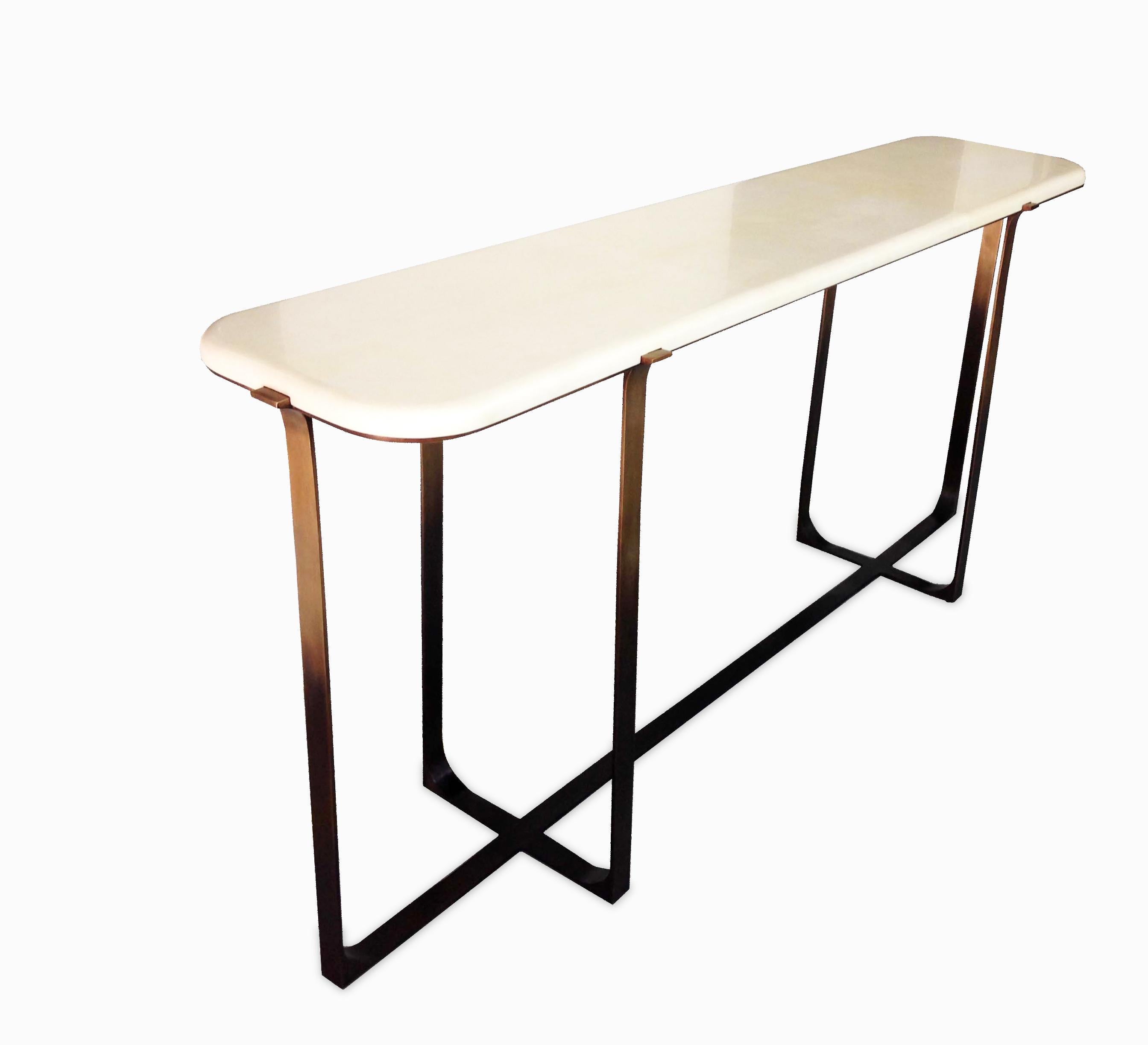 Modern Parchment Top Console Table with Bronze Ombre Finish Base by Elan Atelier