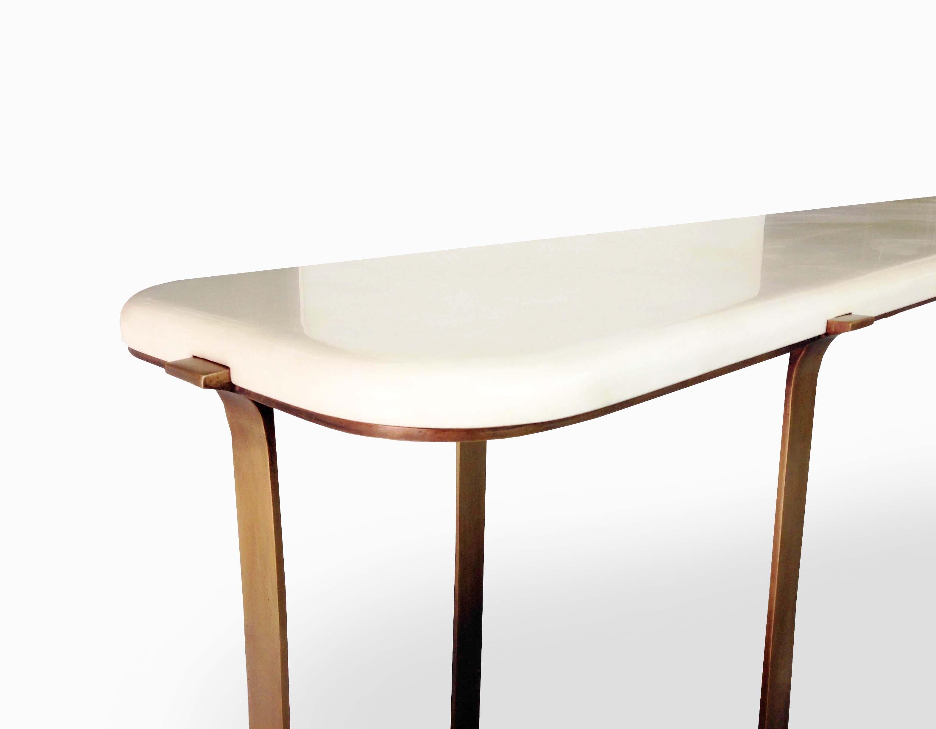 Parchment Top Console Table with Bronze Ombre Finish Base by Elan Atelier In New Condition In New York, NY