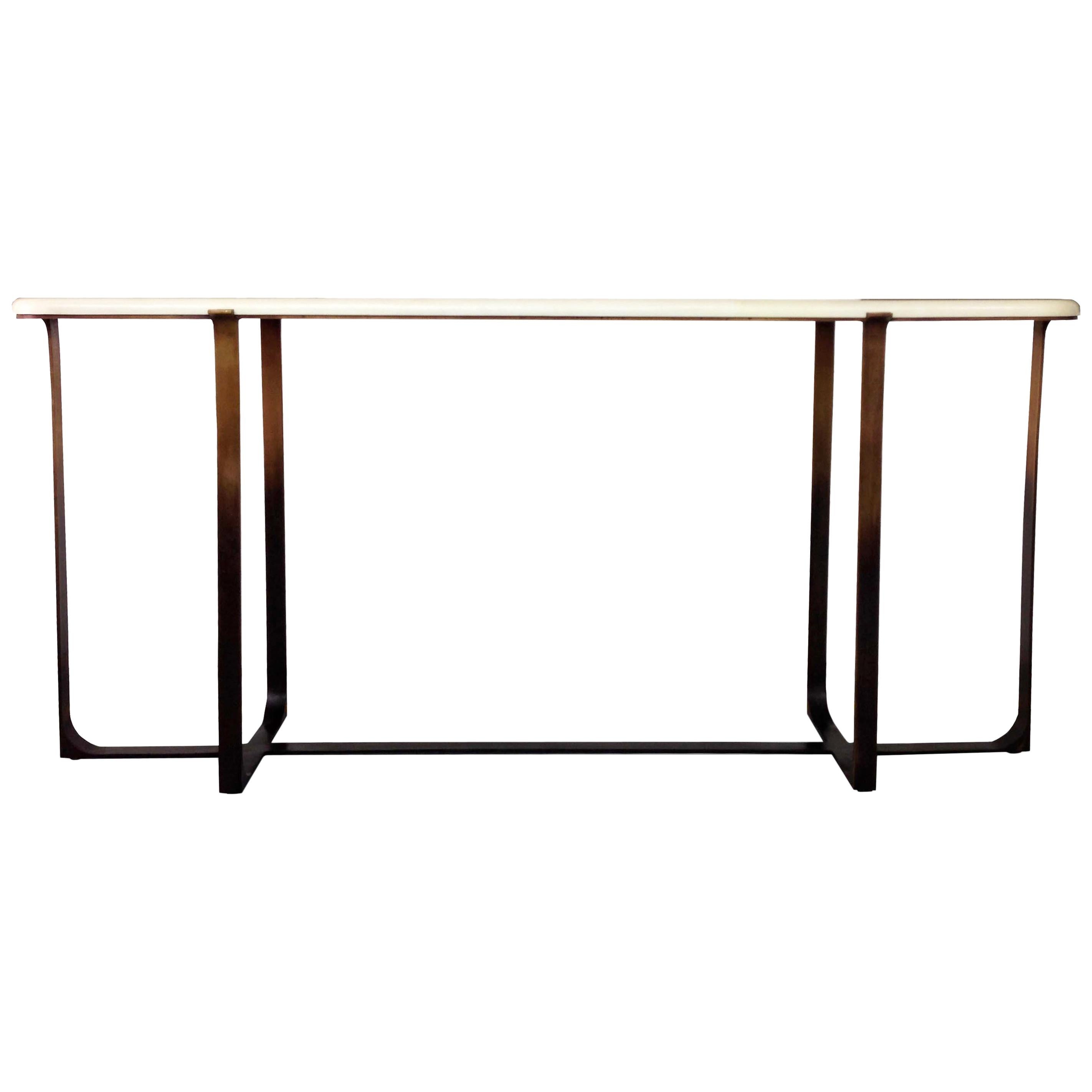 Parchment Top Console Table with Bronze Ombre Finish Base by Elan Atelier