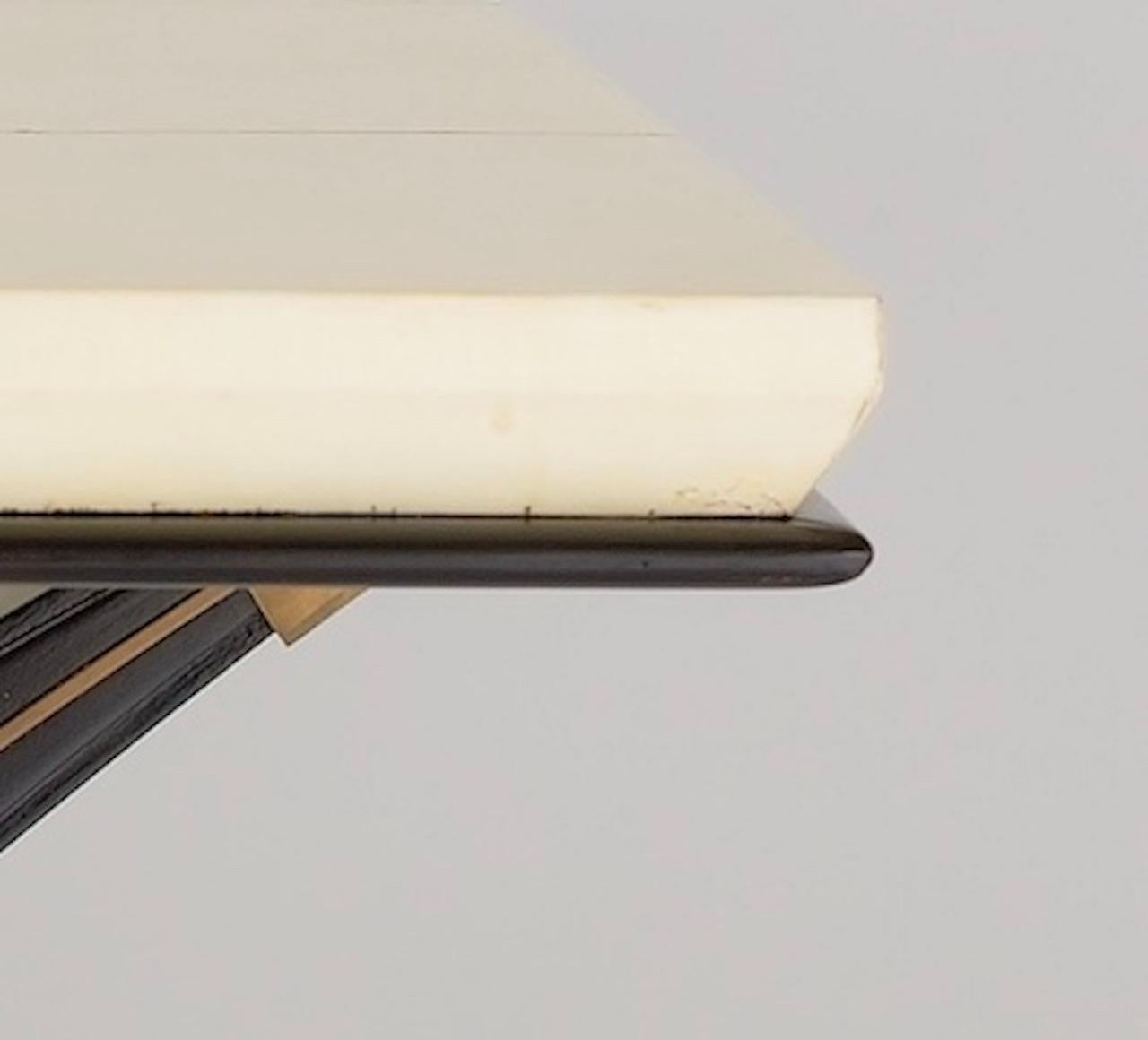 Art Deco Parchment Topped Desk or Dining Table on Black Lacquered X-Formed Base For Sale