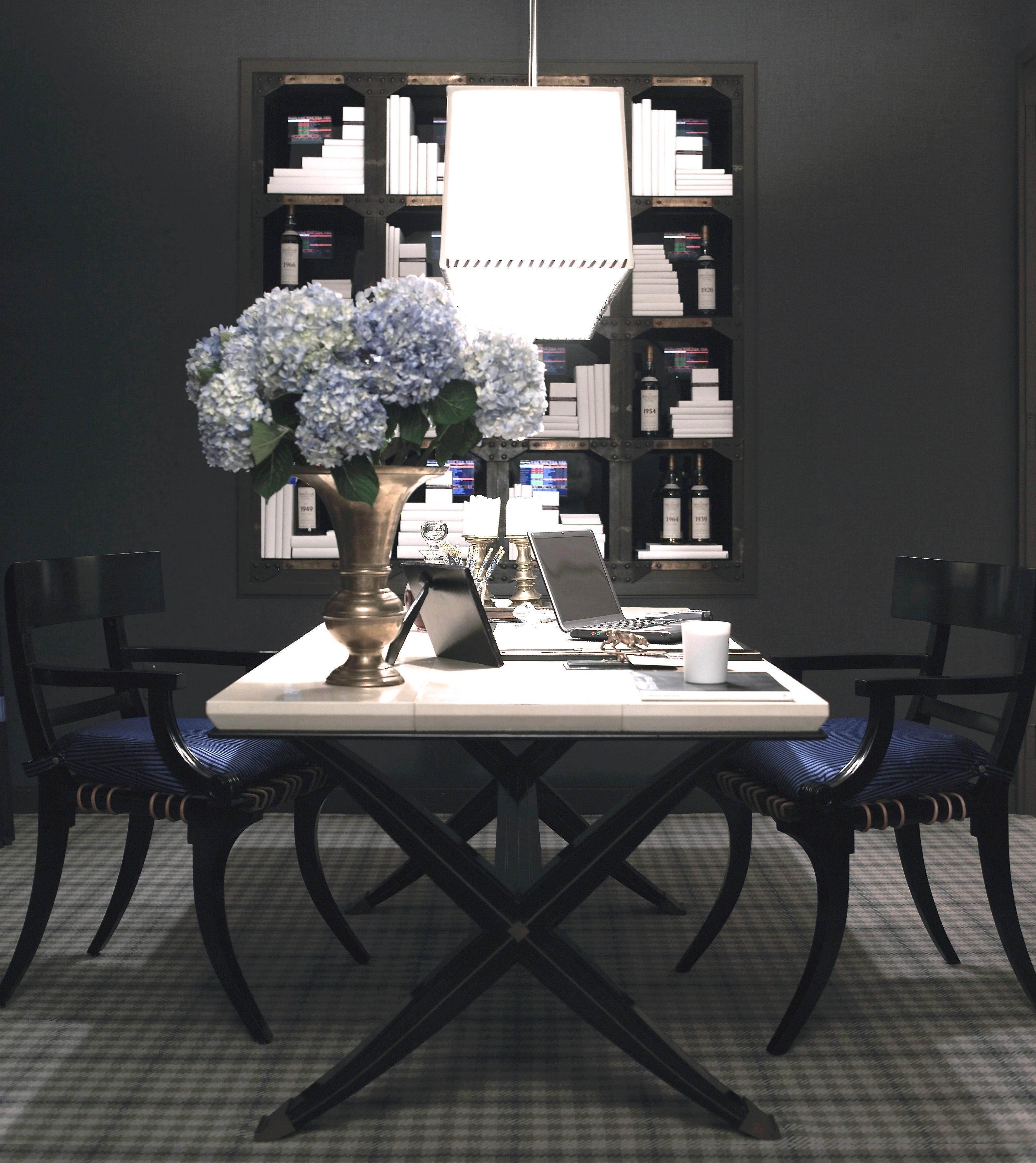 20th Century Parchment Topped Desk or Dining Table on Black Lacquered X-Formed Base For Sale