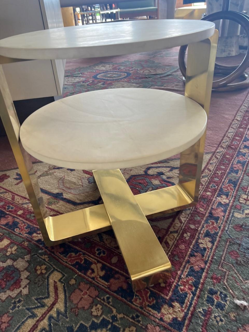 Contemporary Parchment Two Tiers Side Table