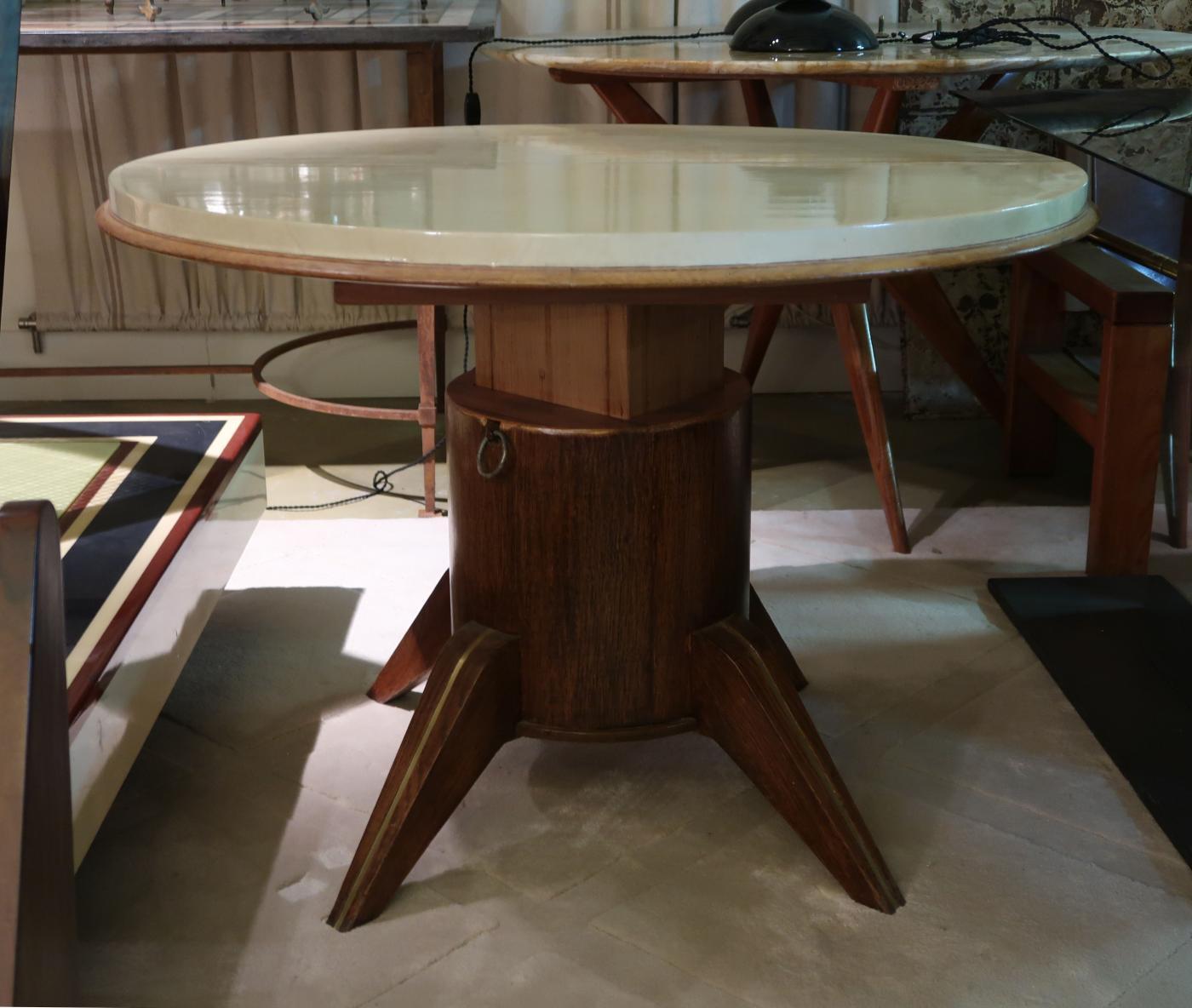Mid-Century Modern Parchment, Wood & Brass Extensible Midcentury Italian Table Attributed to Adnet